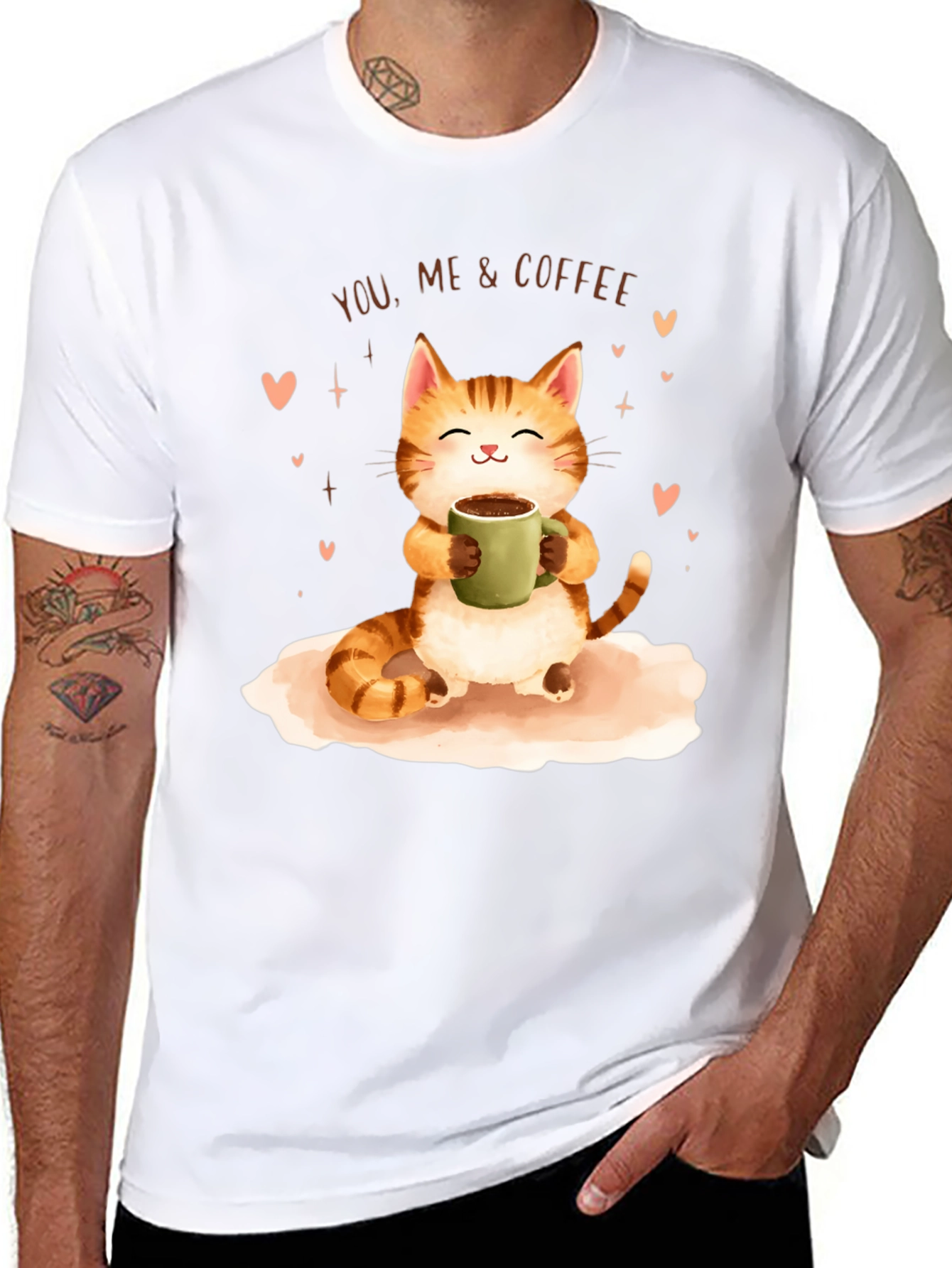Cat & Coffee Graphic T-Shirt