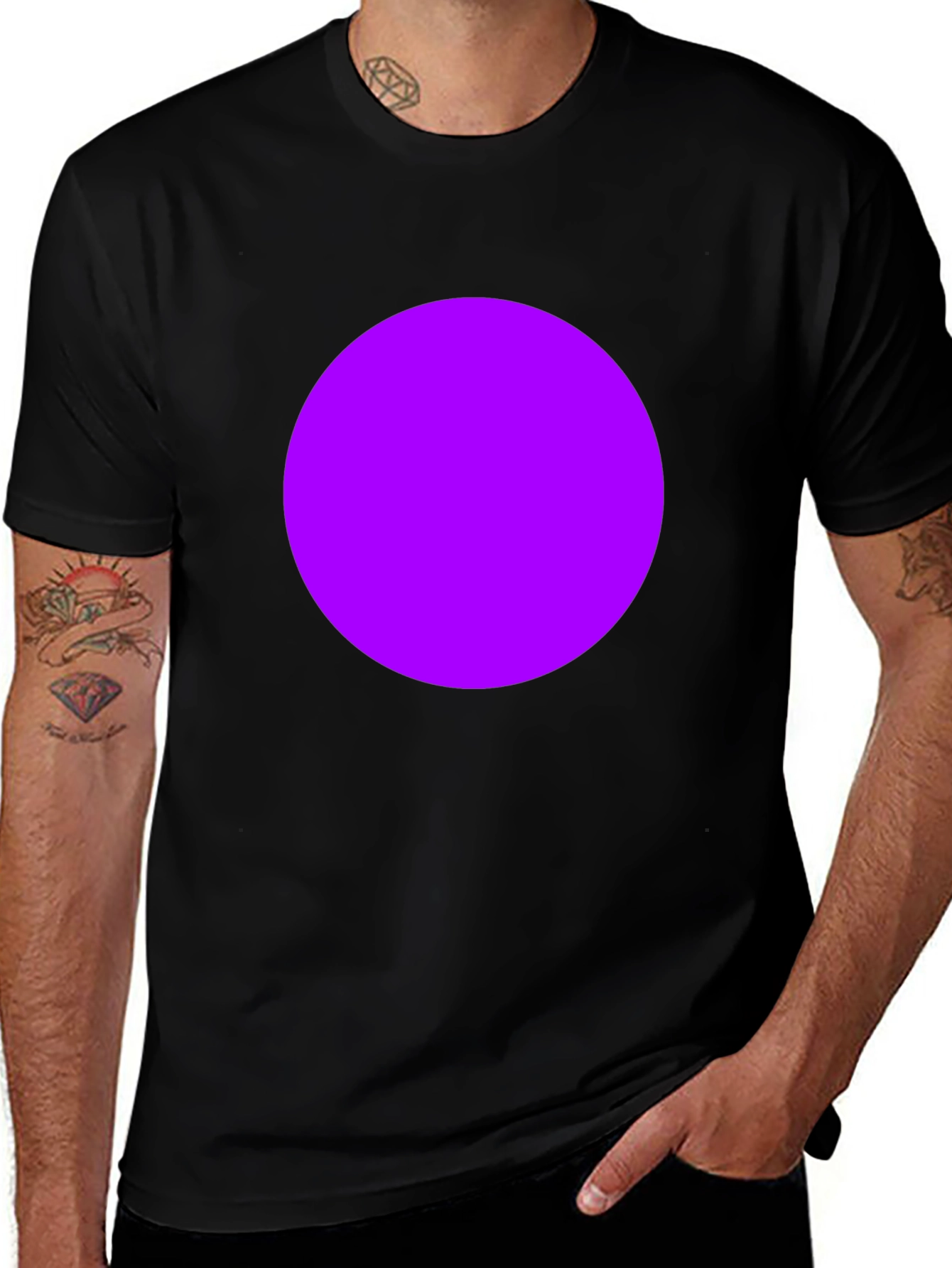 Mens Black T-Shirt with Bold Purple Circle Design