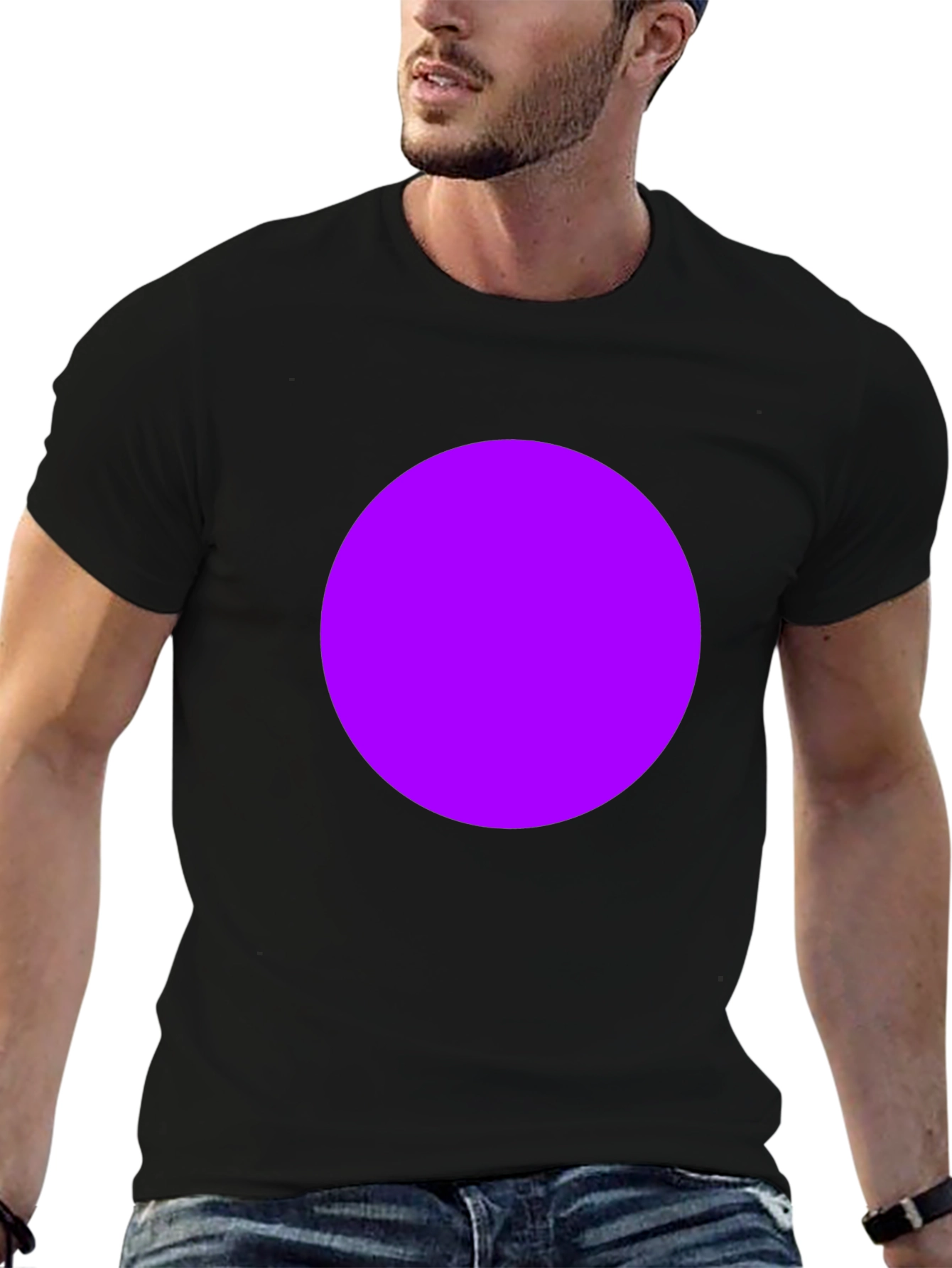 Mens Black T-Shirt with Bold Purple Circle Design