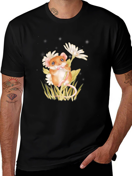 Cute Mouse Floral Graphic Tee - Unisex Cotton T-Shirt