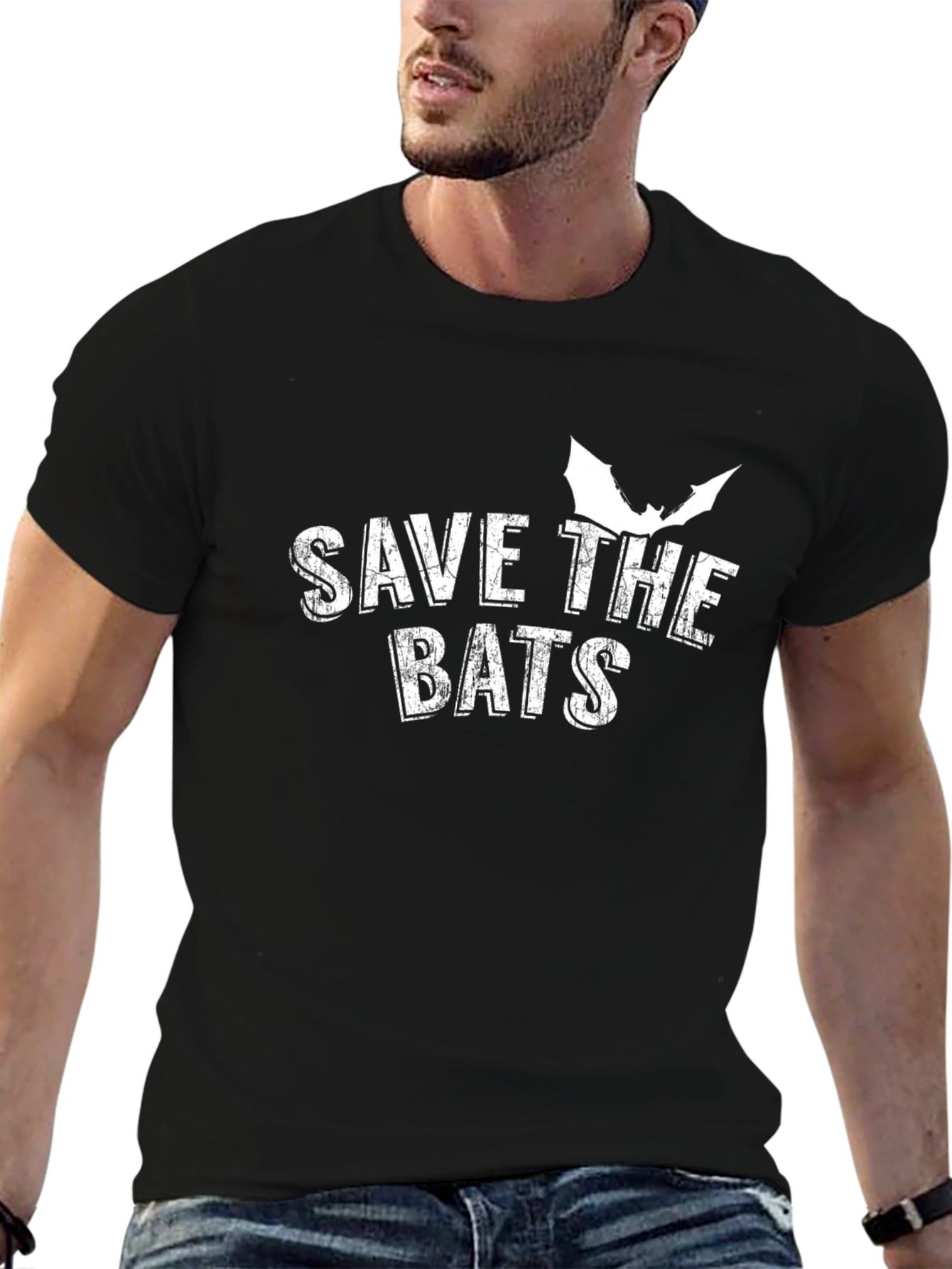 Save the Bats Graphic Tee - Black Cotton T-Shirt