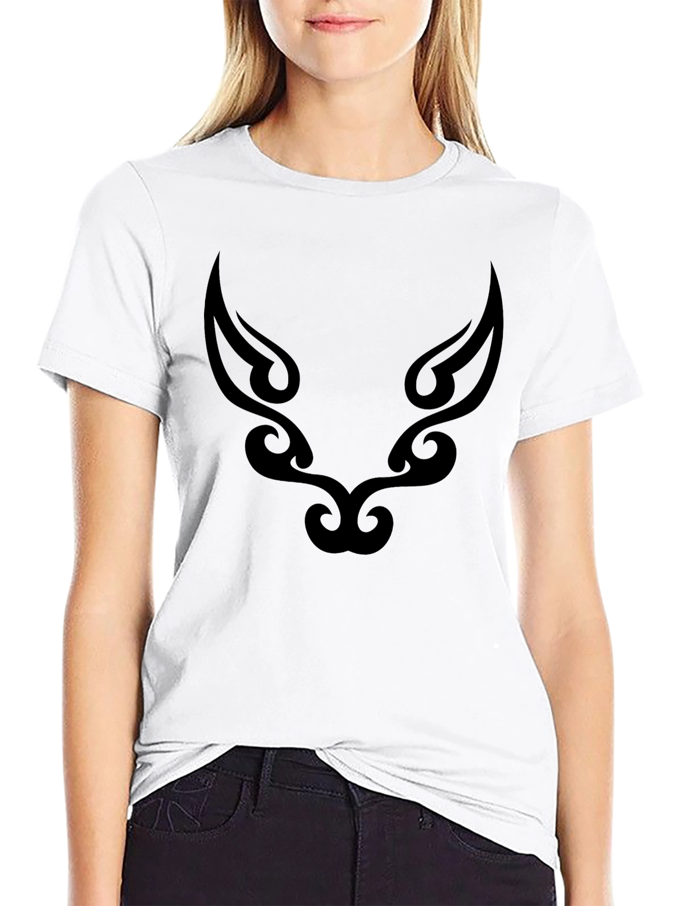 Tribal Wolf Graphic Tee - Black Cotton Blend