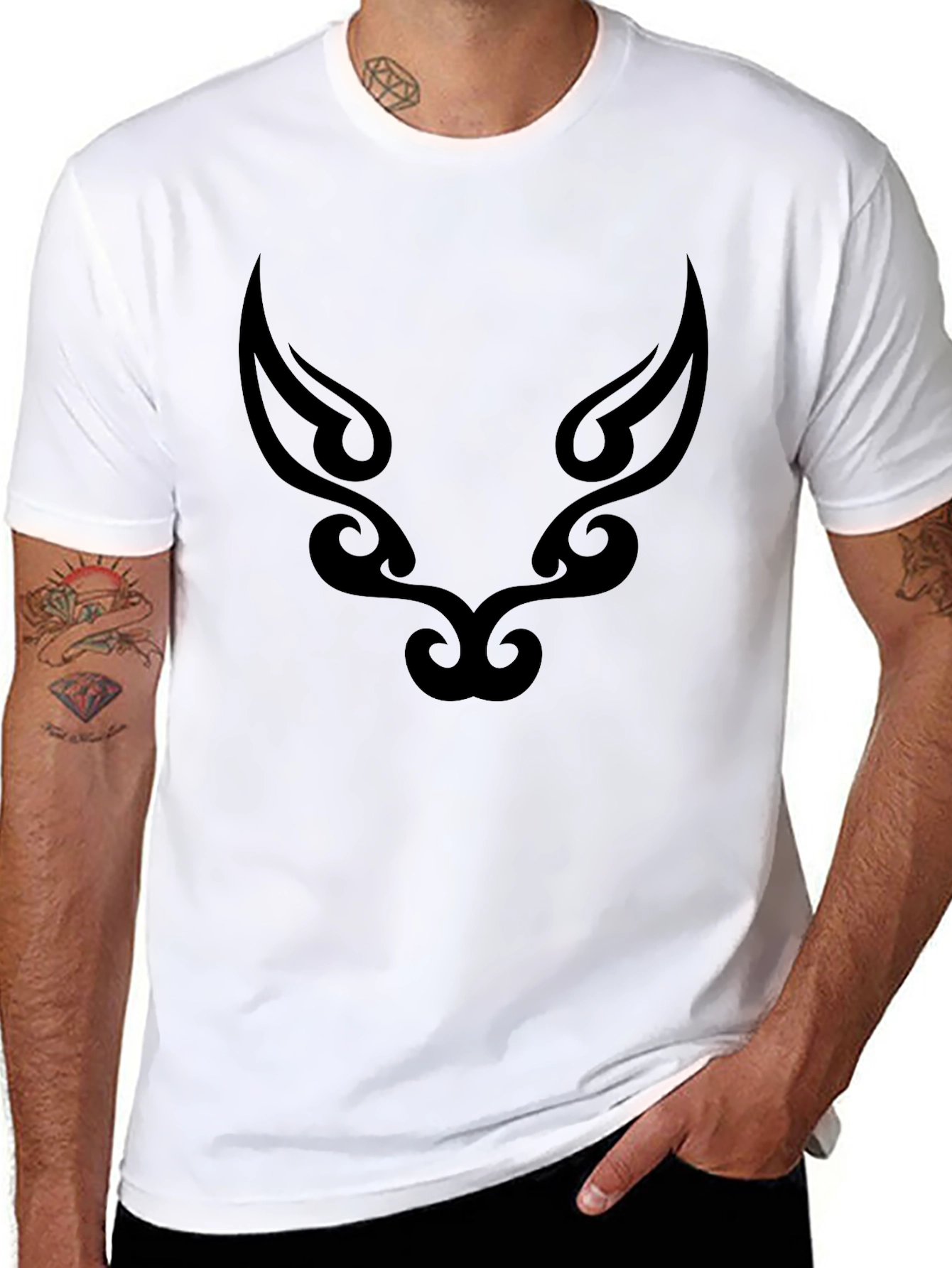 Tribal Wolf Graphic Tee - Black Cotton Blend