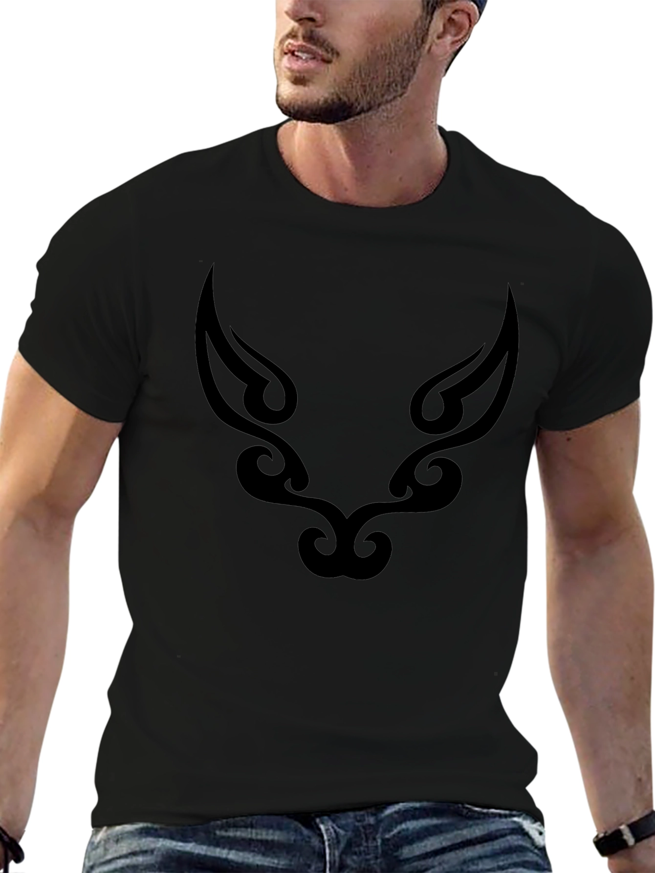 Tribal Wolf Graphic Tee - Black Cotton Blend