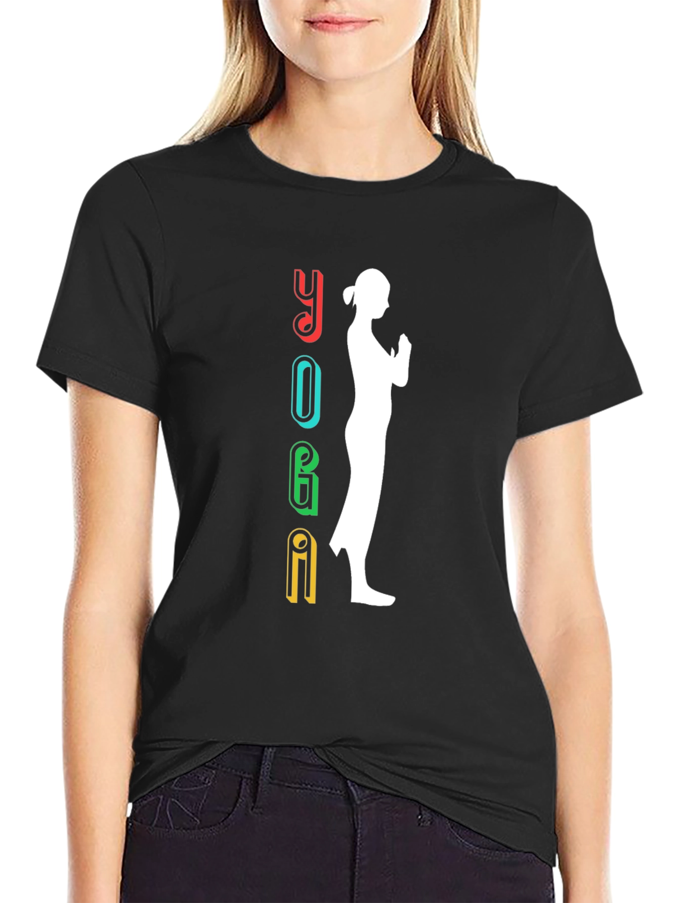 Yoga Silhouette Graphic Tee - Black Cotton Shirt