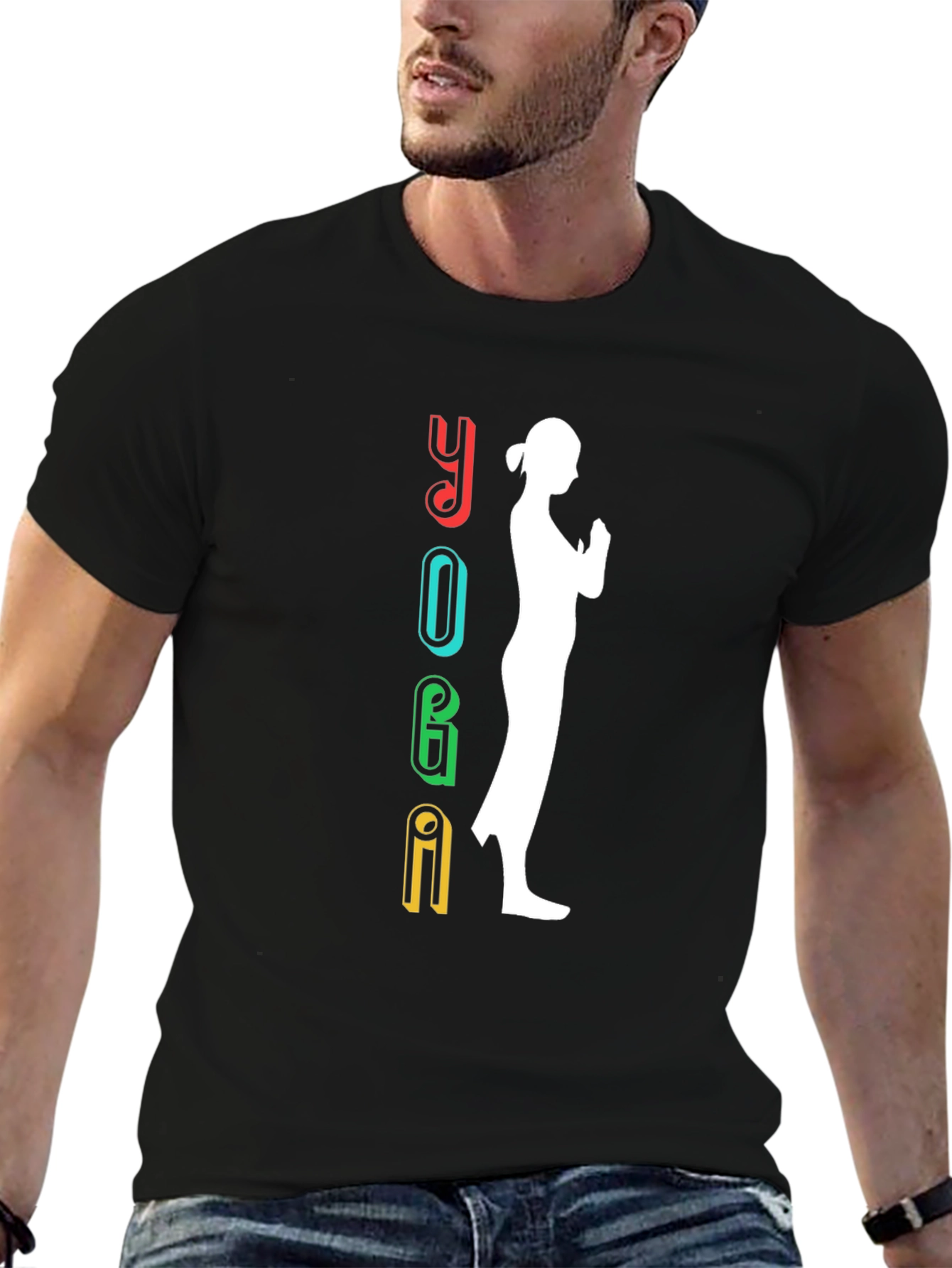 Yoga Silhouette Graphic Tee - Black Cotton Shirt
