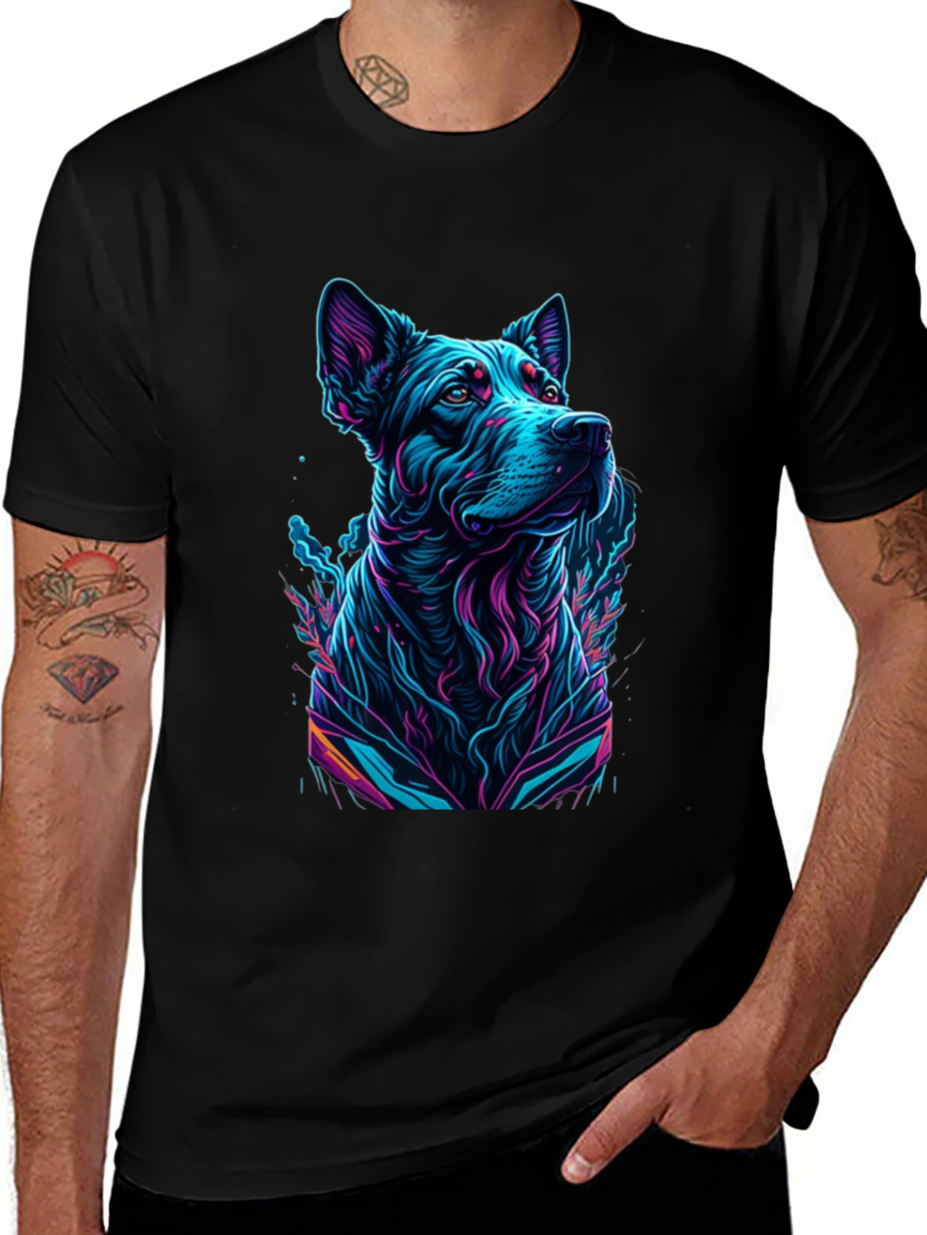 Neon Dog Graphic Black T-Shirt