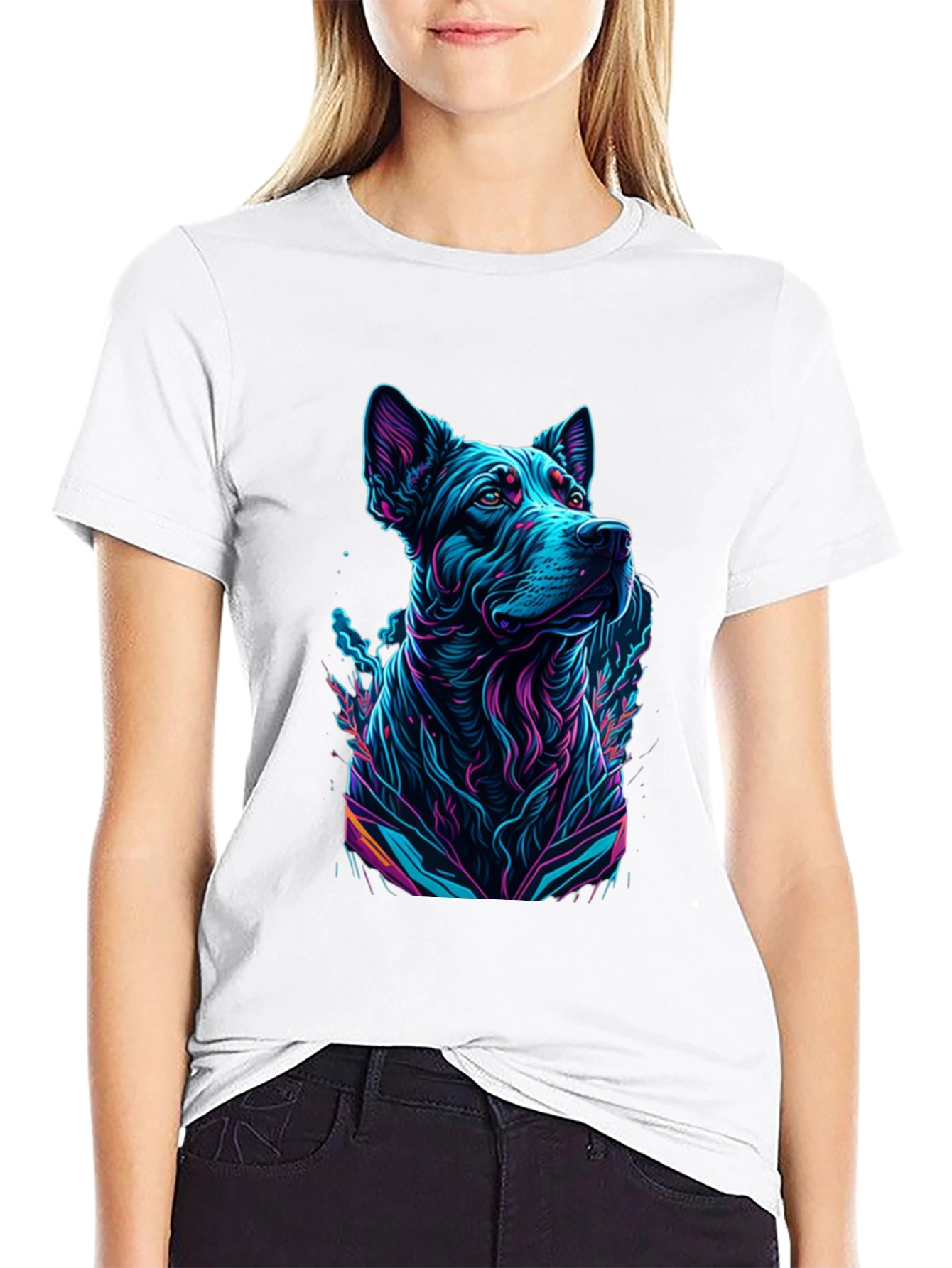 Neon Dog Graphic Black T-Shirt