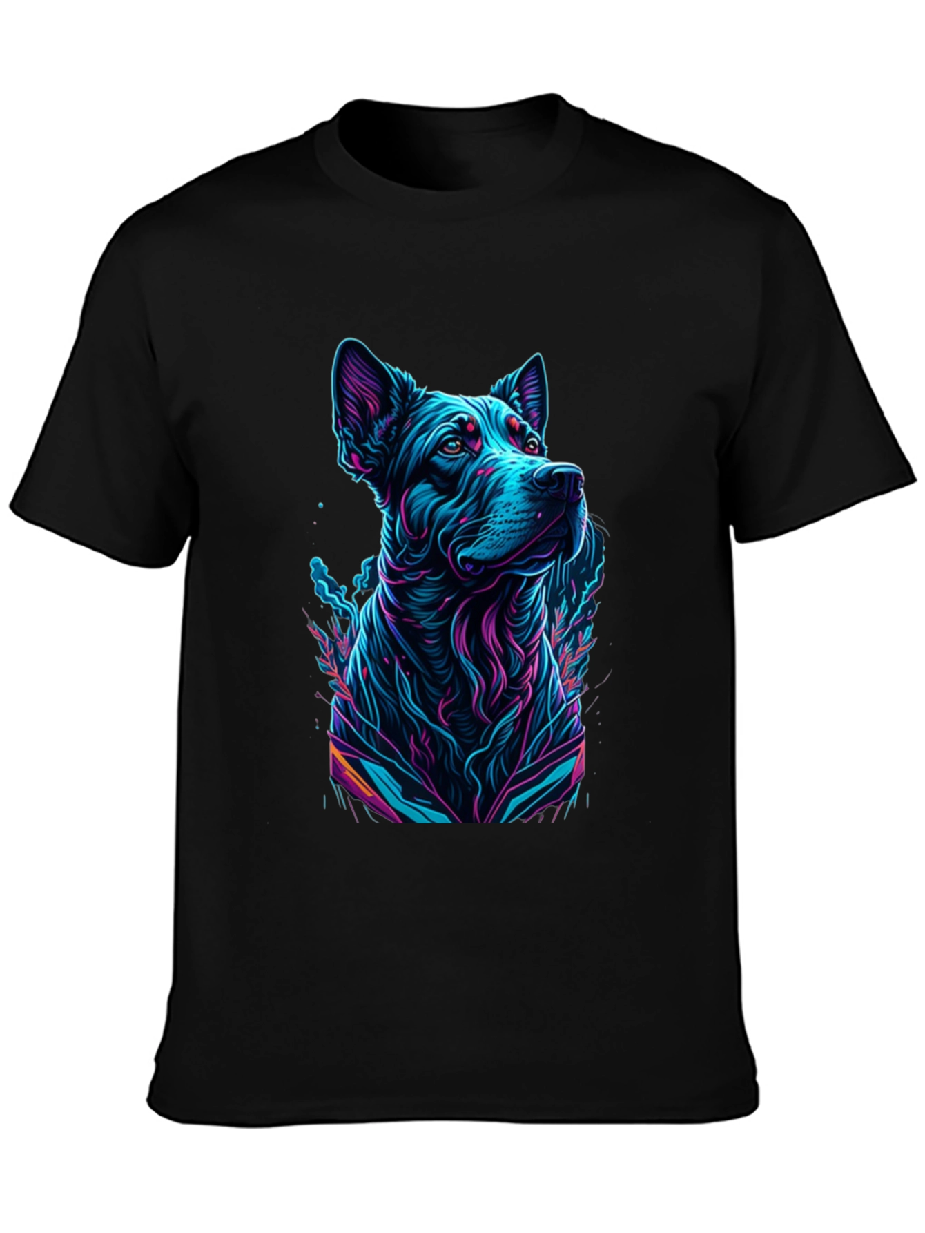 Neon Dog Graphic Black T-Shirt