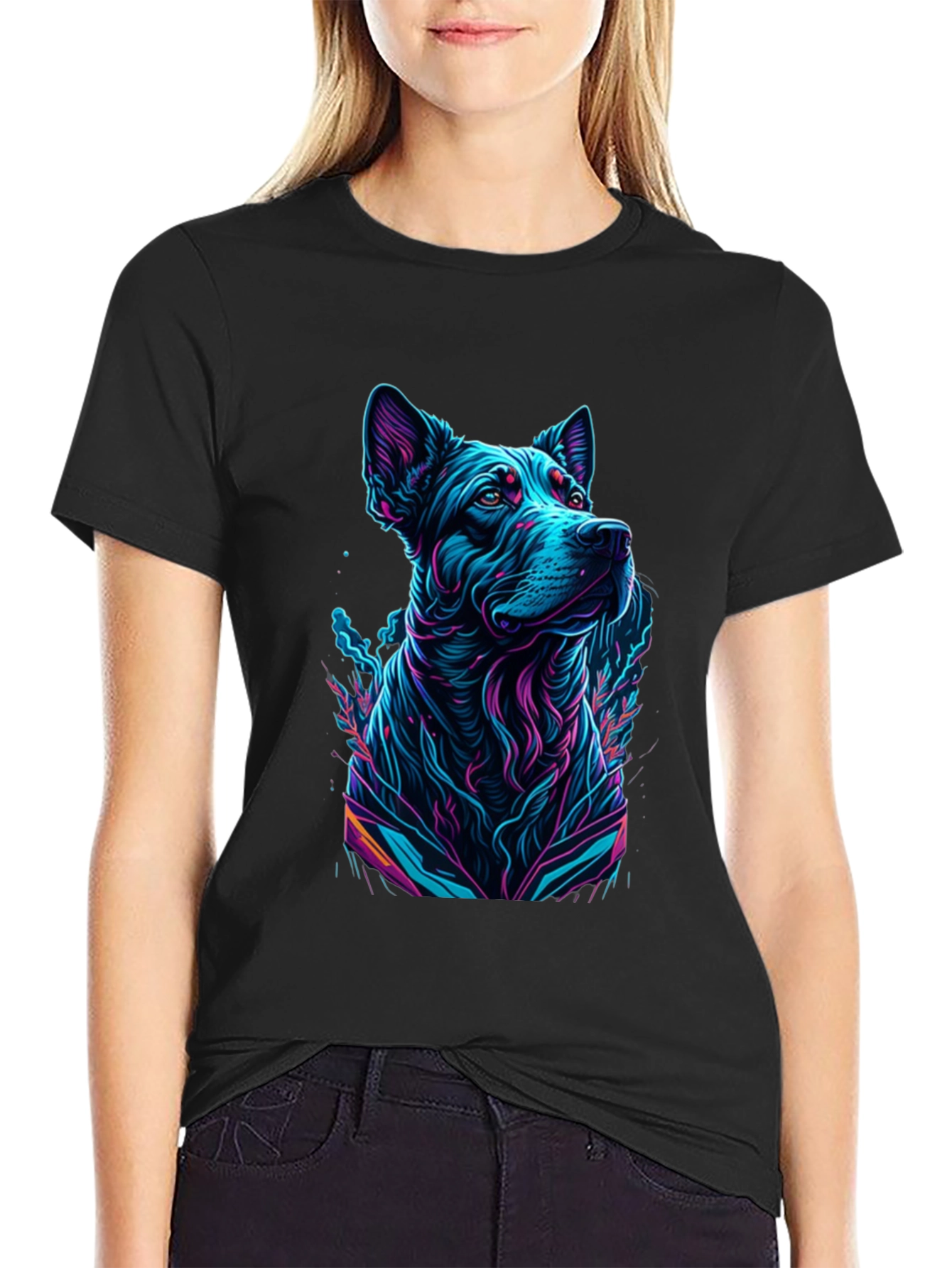 Neon Dog Graphic Black T-Shirt