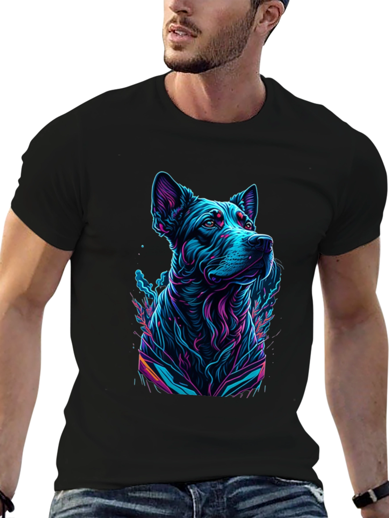 Neon Dog Graphic Black T-Shirt