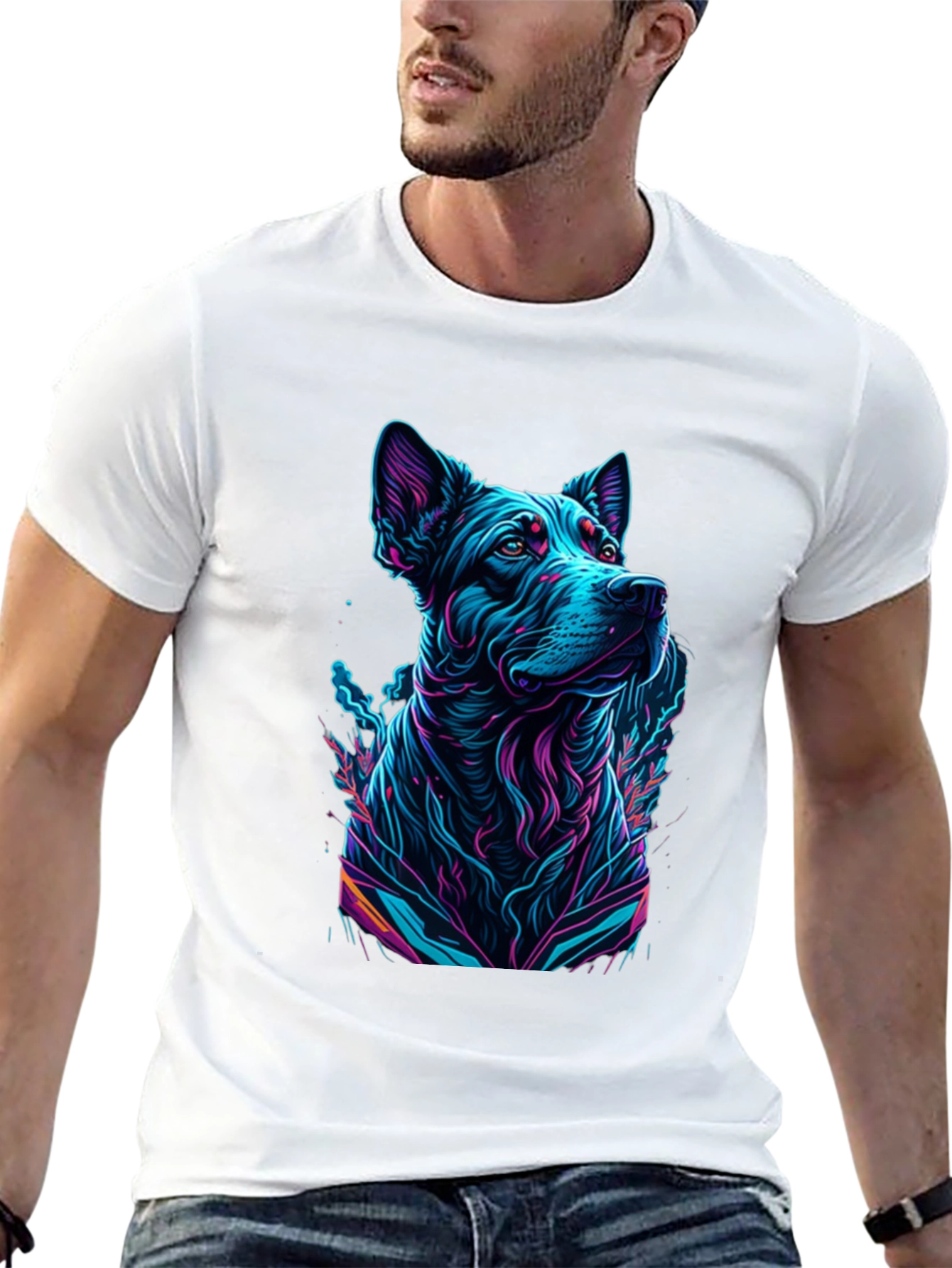Neon Dog Graphic Black T-Shirt
