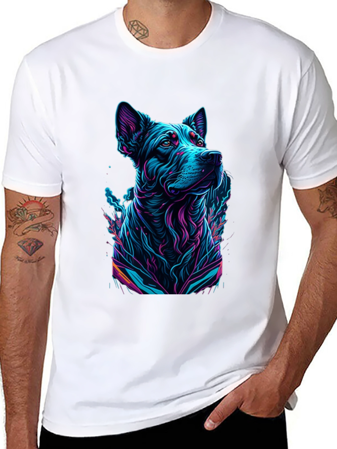 Neon Dog Graphic Black T-Shirt