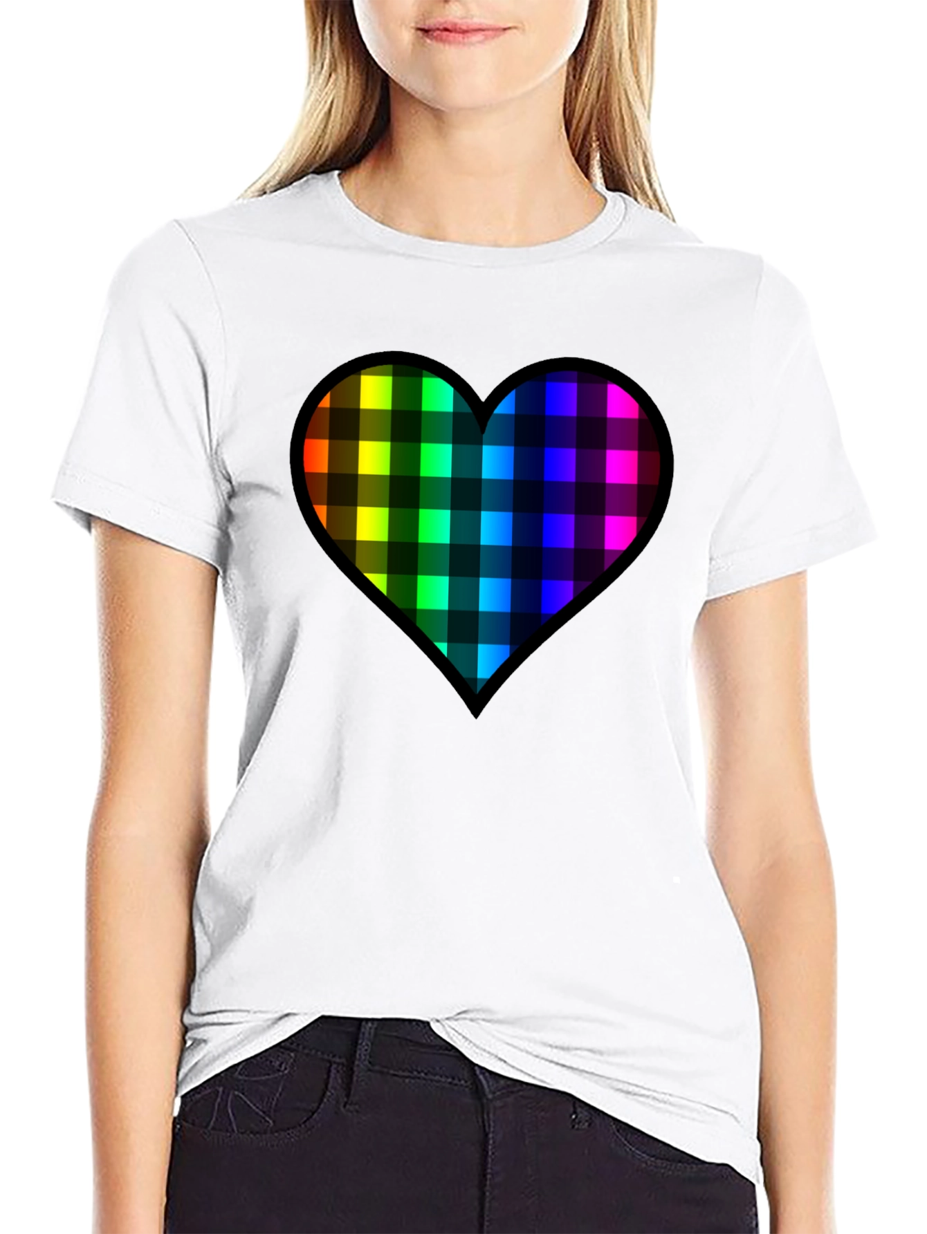 Rainbow Plaid Heart Tee - Love & Pride