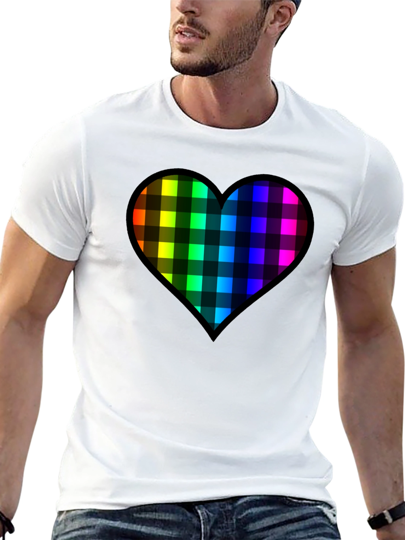 Rainbow Plaid Heart Tee - Love & Pride