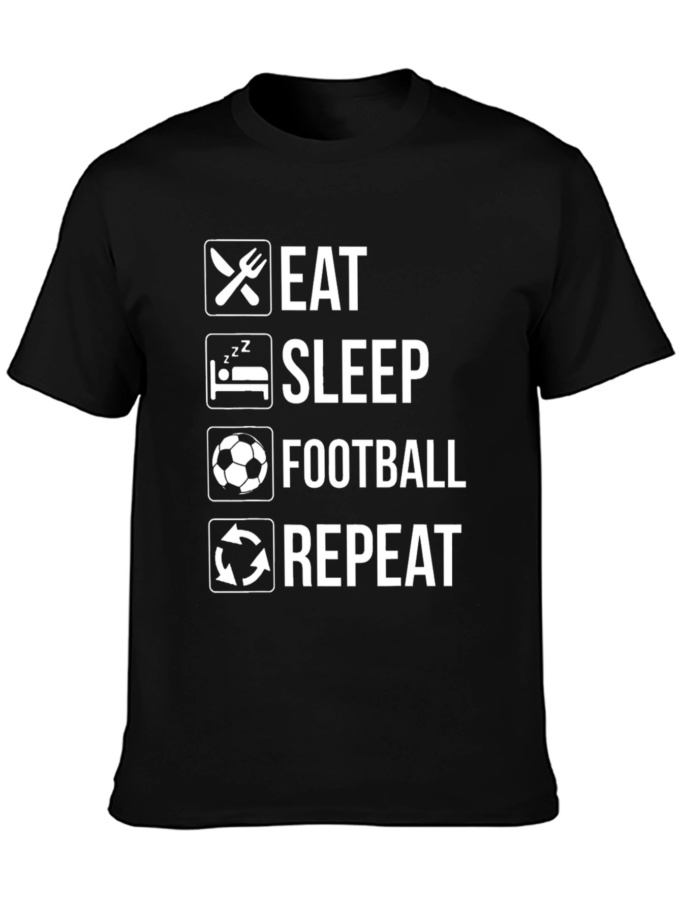 Eat Sleep Football Repeat Black Graphic T-Shirt