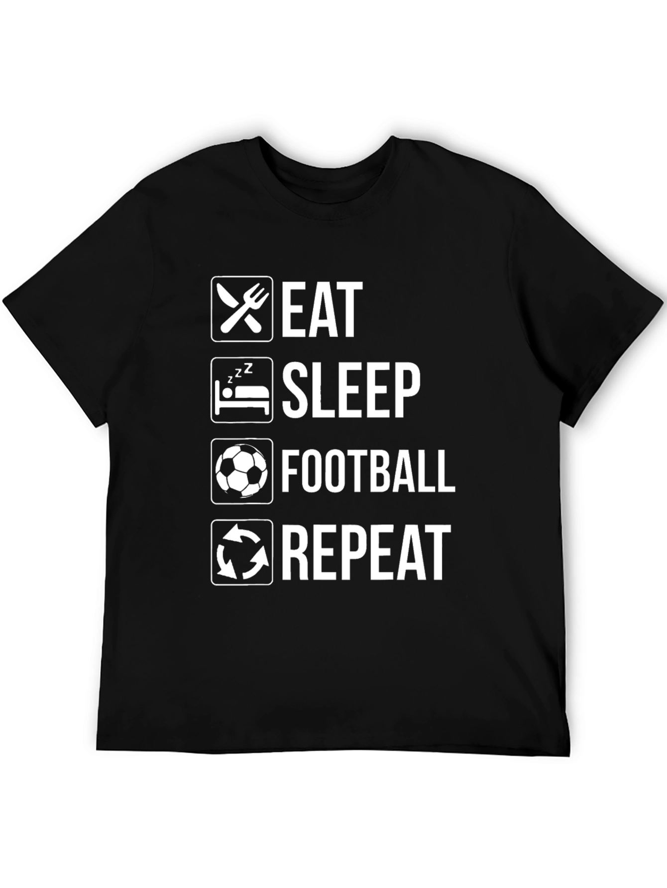 Eat Sleep Football Repeat Black Graphic T-Shirt
