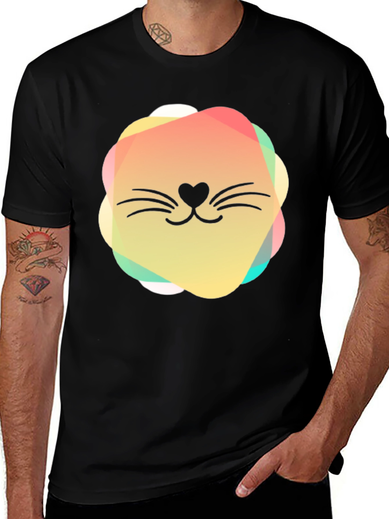 Cute Cat Face Graphic Black T-Shirt