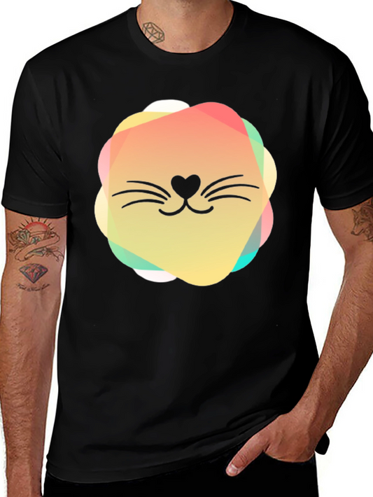 Cute Cat Face Graphic Black T-Shirt