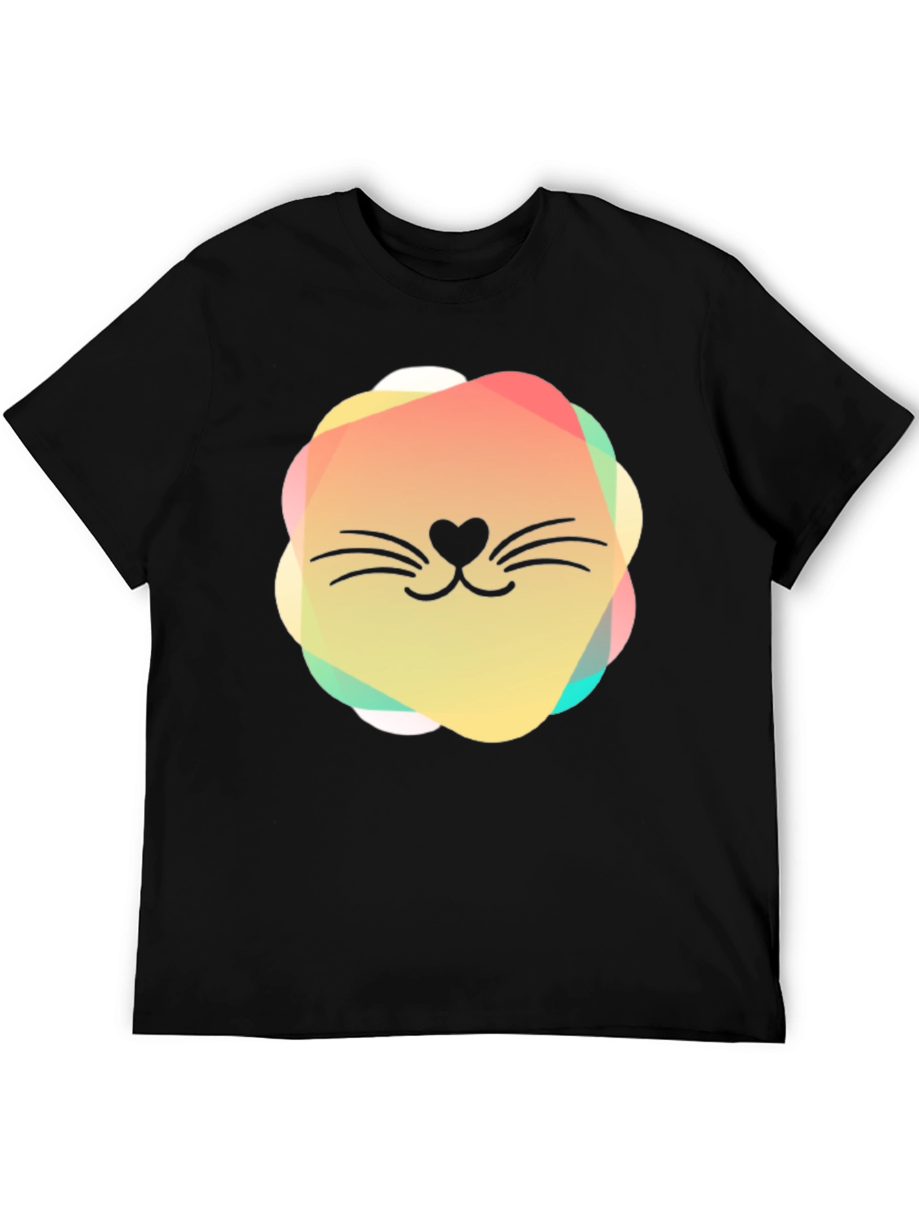 Cute Cat Face Graphic Black T-Shirt