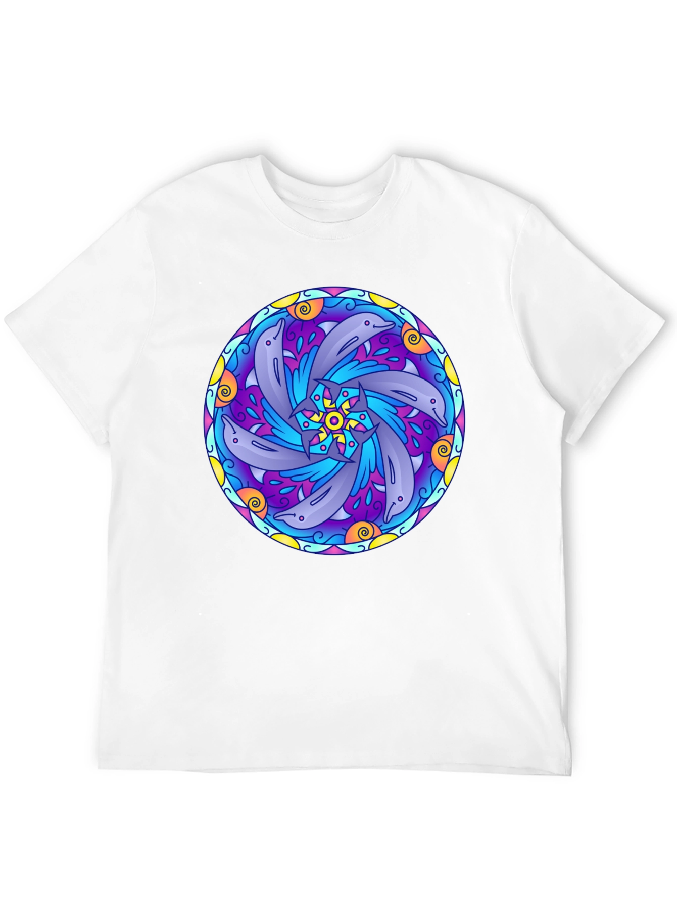 Dolphin Mandala Graphic Tee - Black Cotton T-Shirt
