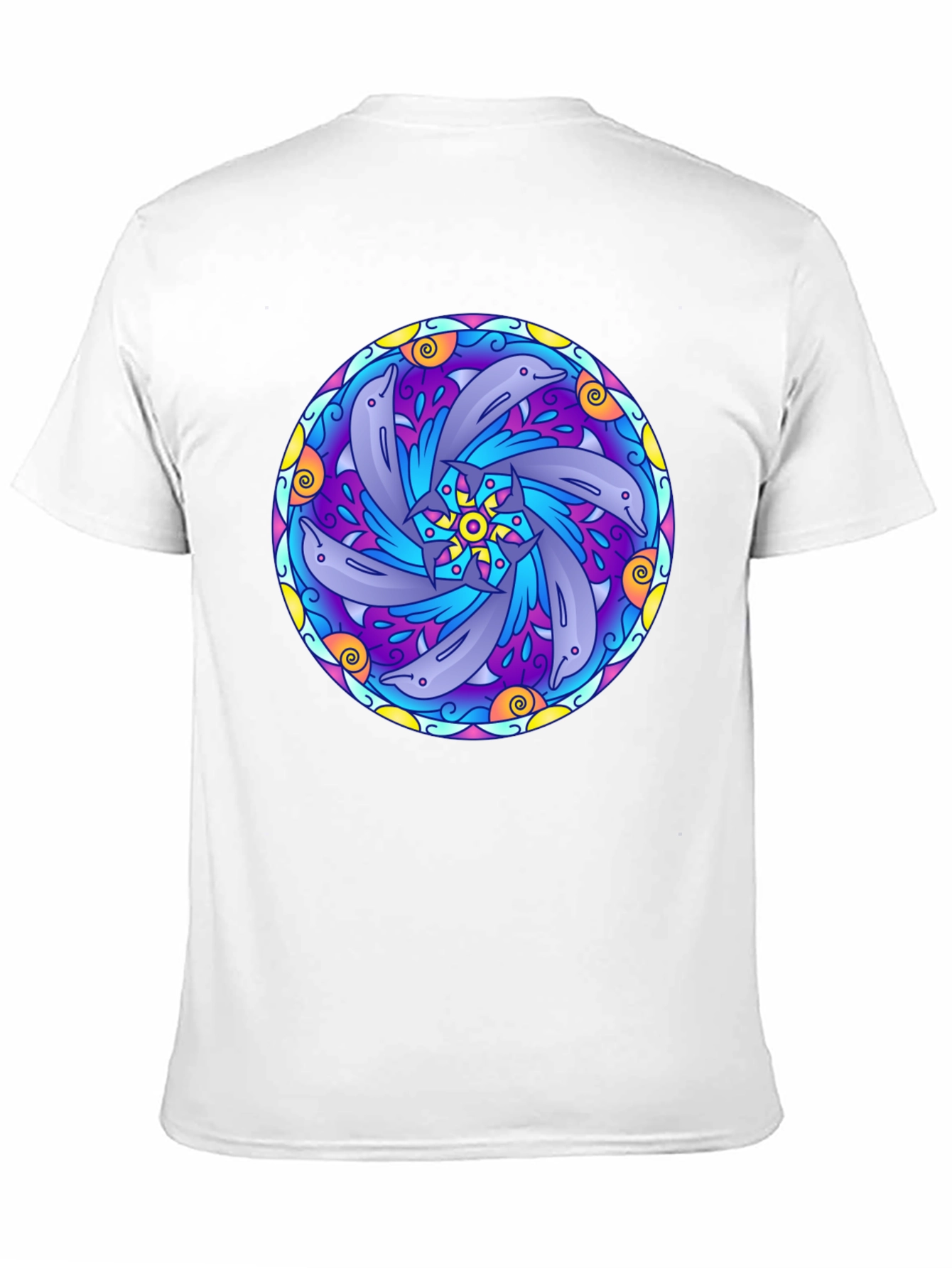 Dolphin Mandala Graphic Tee - Black Cotton T-Shirt