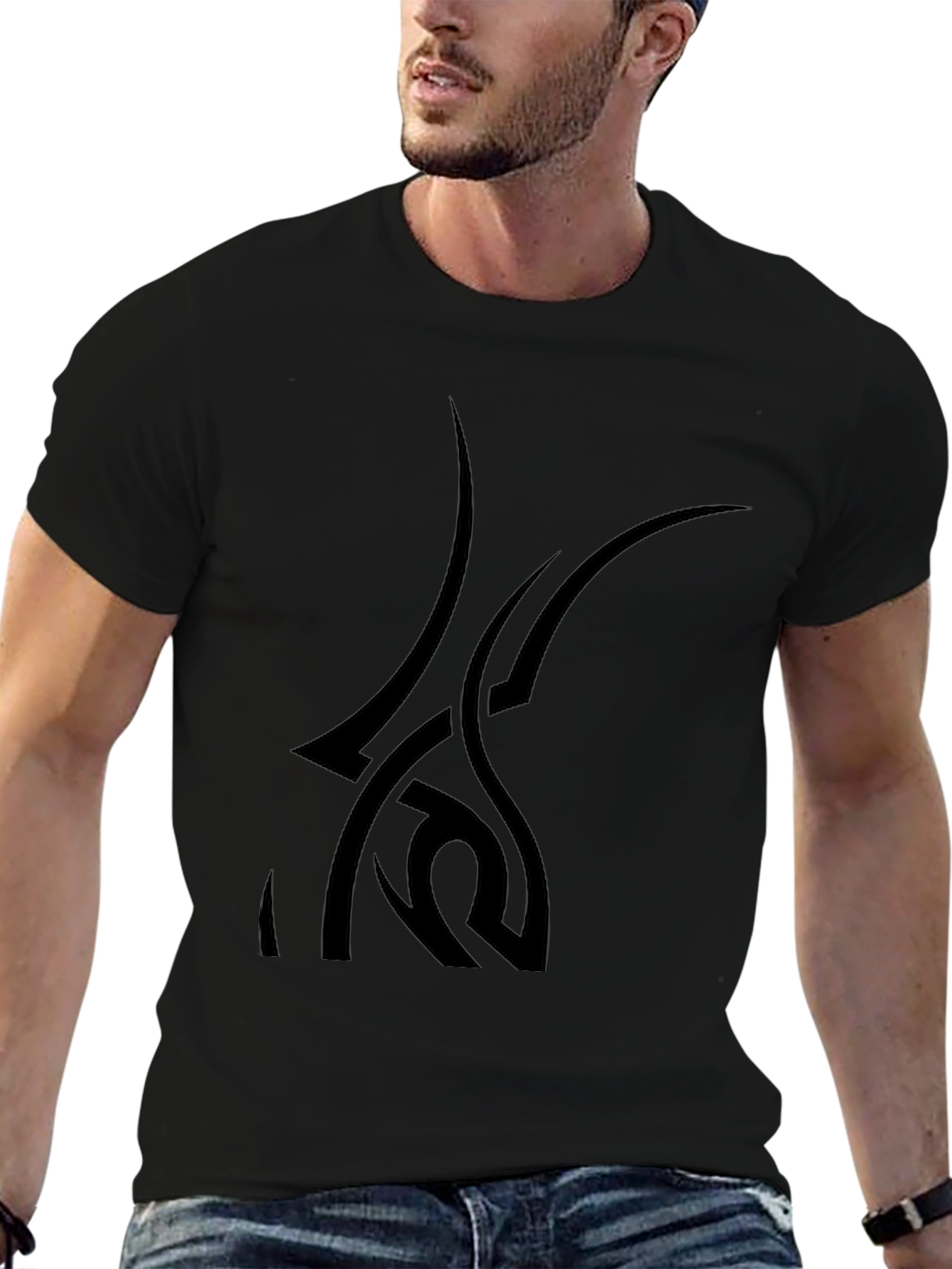 Stylish Black Graphic Tee - Tribal Design