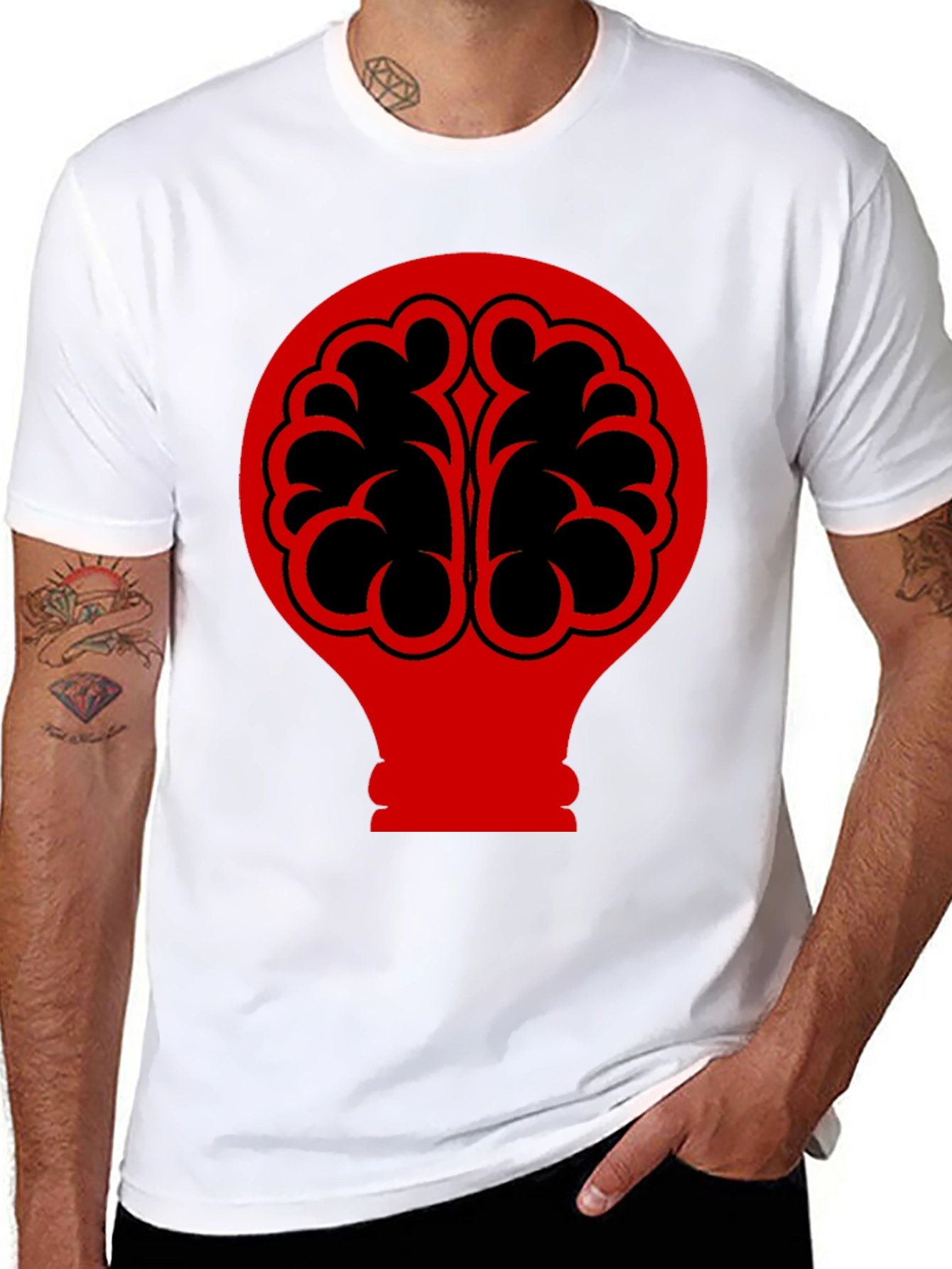 Brain Bulb Graphic Tee - Black Cotton T-Shirt