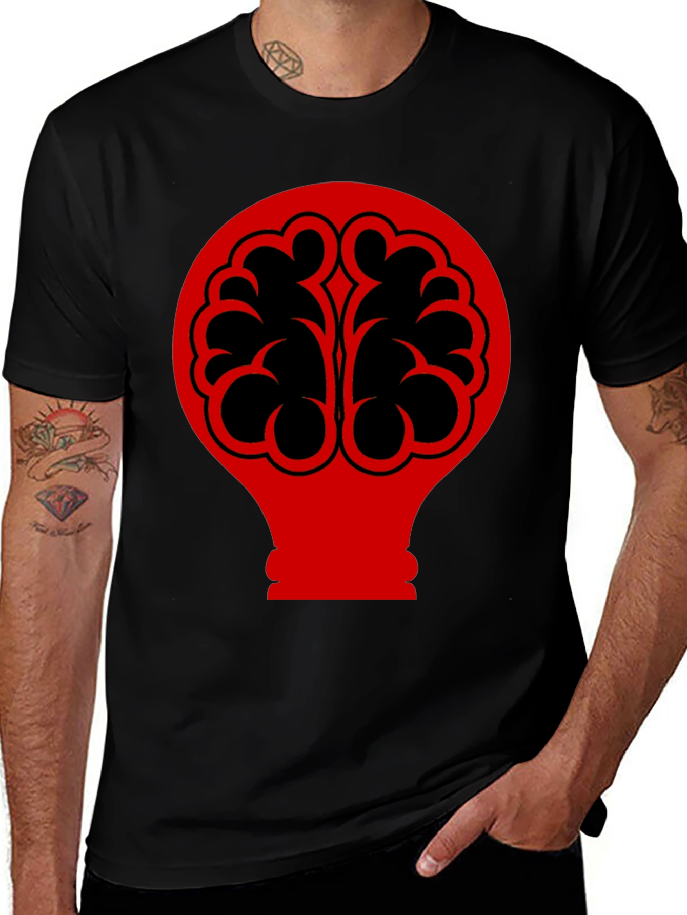 Brain Bulb Graphic Tee - Black Cotton T-Shirt
