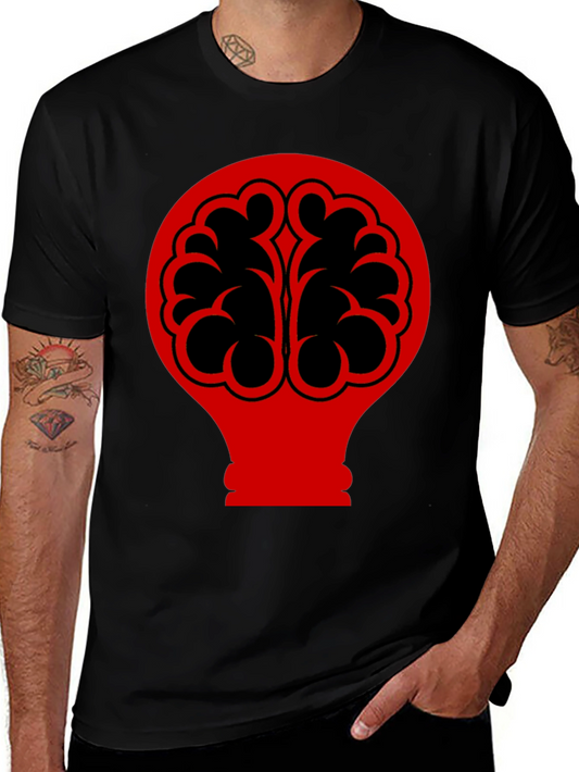Brain Bulb Graphic Tee - Black Cotton T-Shirt