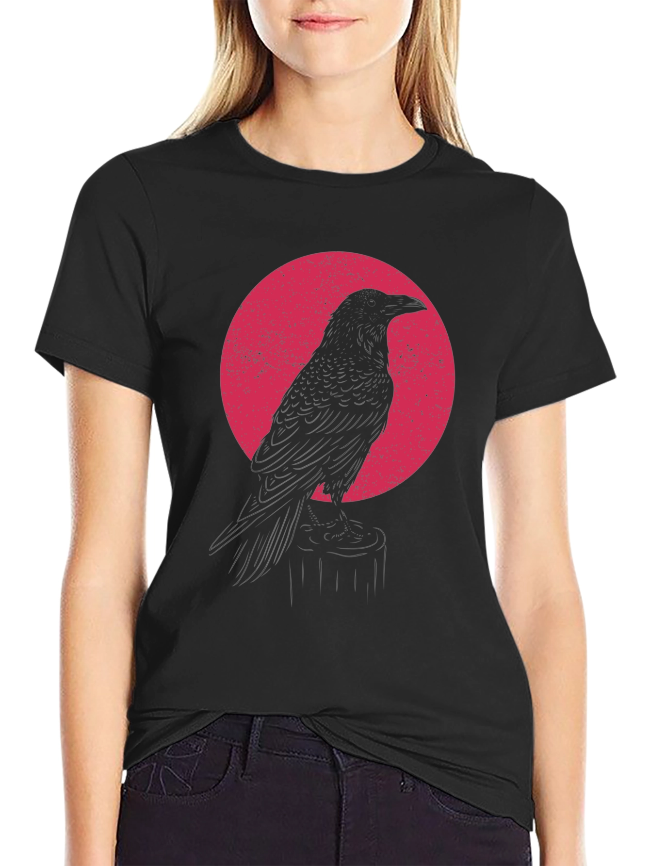 Raven Silhouette Graphic T-Shirt - Black