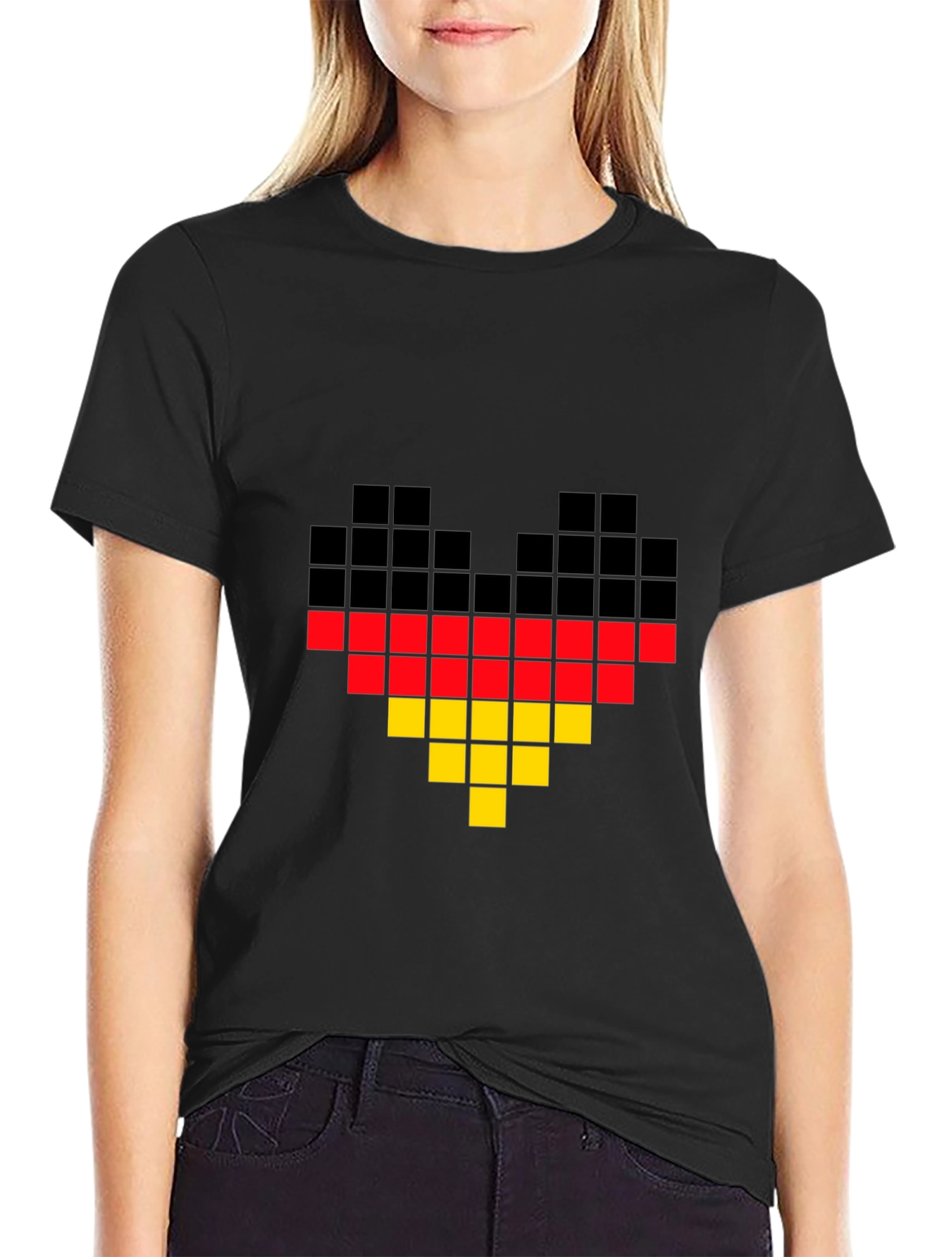 Pixel Germany Flag Heart T-Shirt - Black