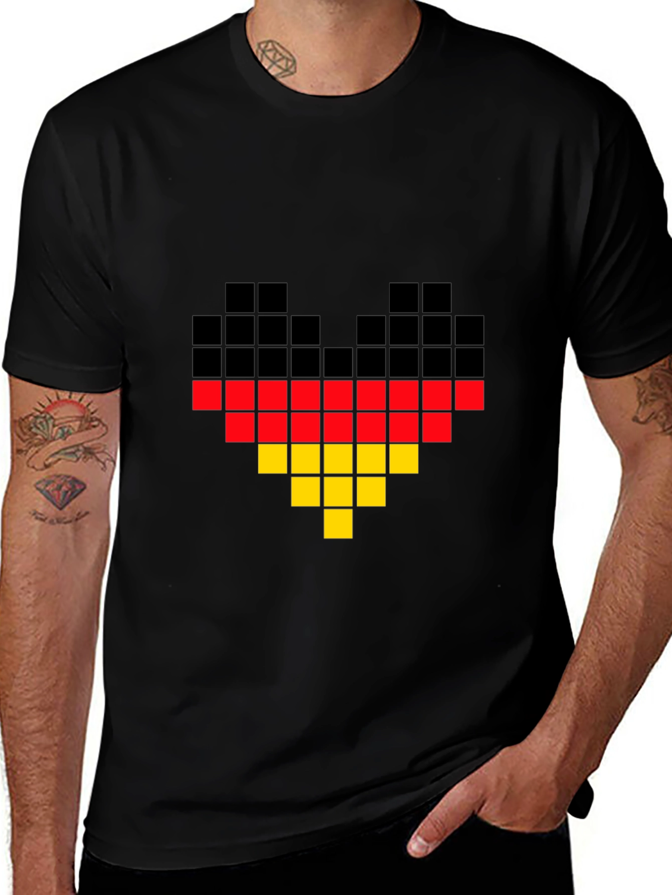 Pixel Germany Flag Heart T-Shirt - Black