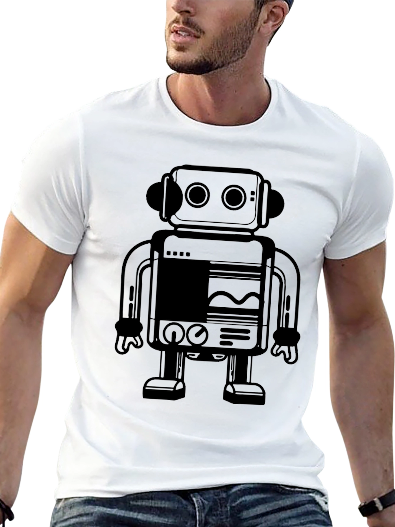 Retro Robot Graphic Tee - Cool Black T-Shirt