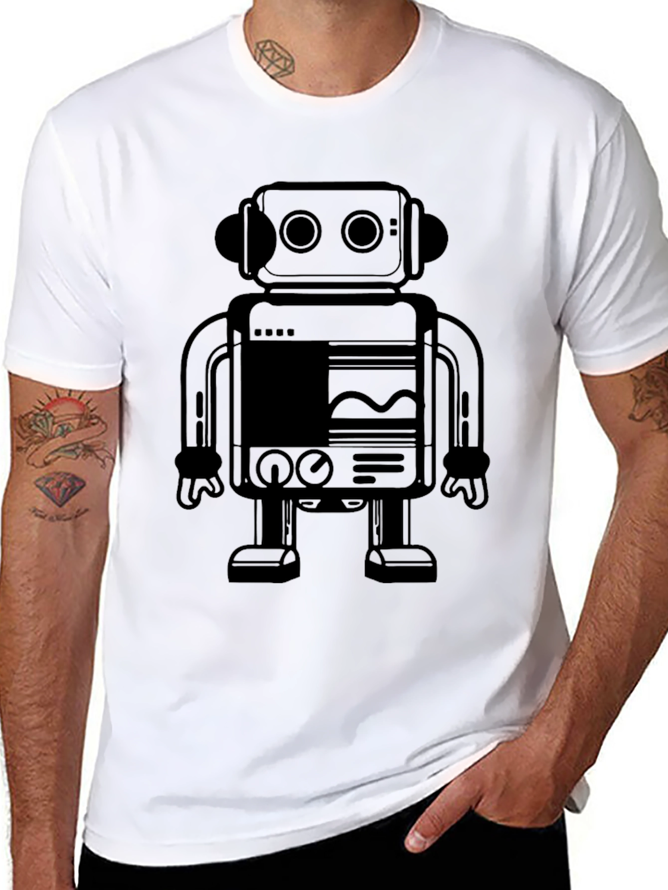 Retro Robot Graphic Tee - Cool Black T-Shirt