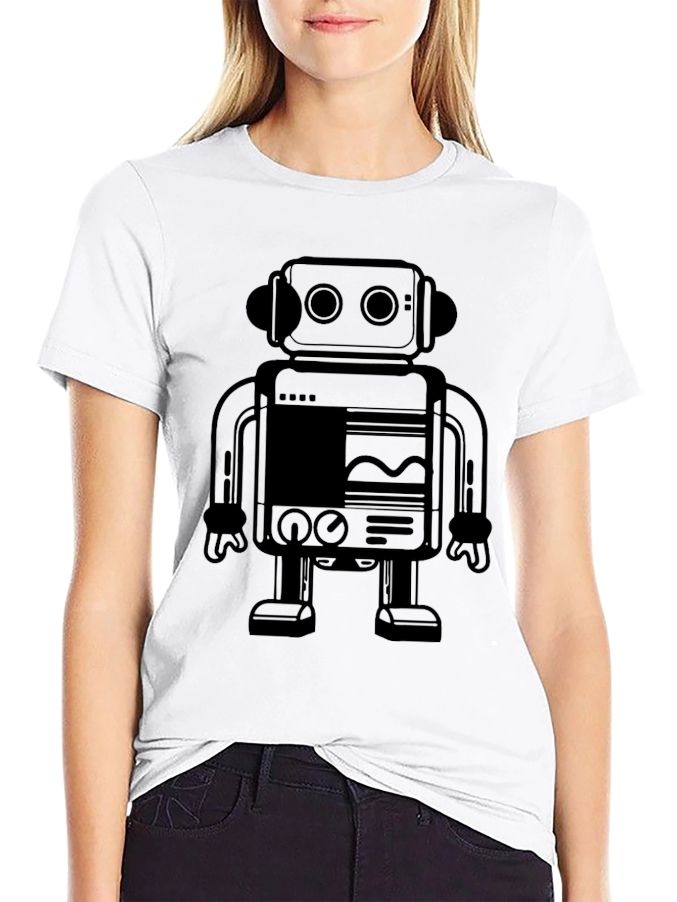 Retro Robot Graphic Tee - Cool Black T-Shirt