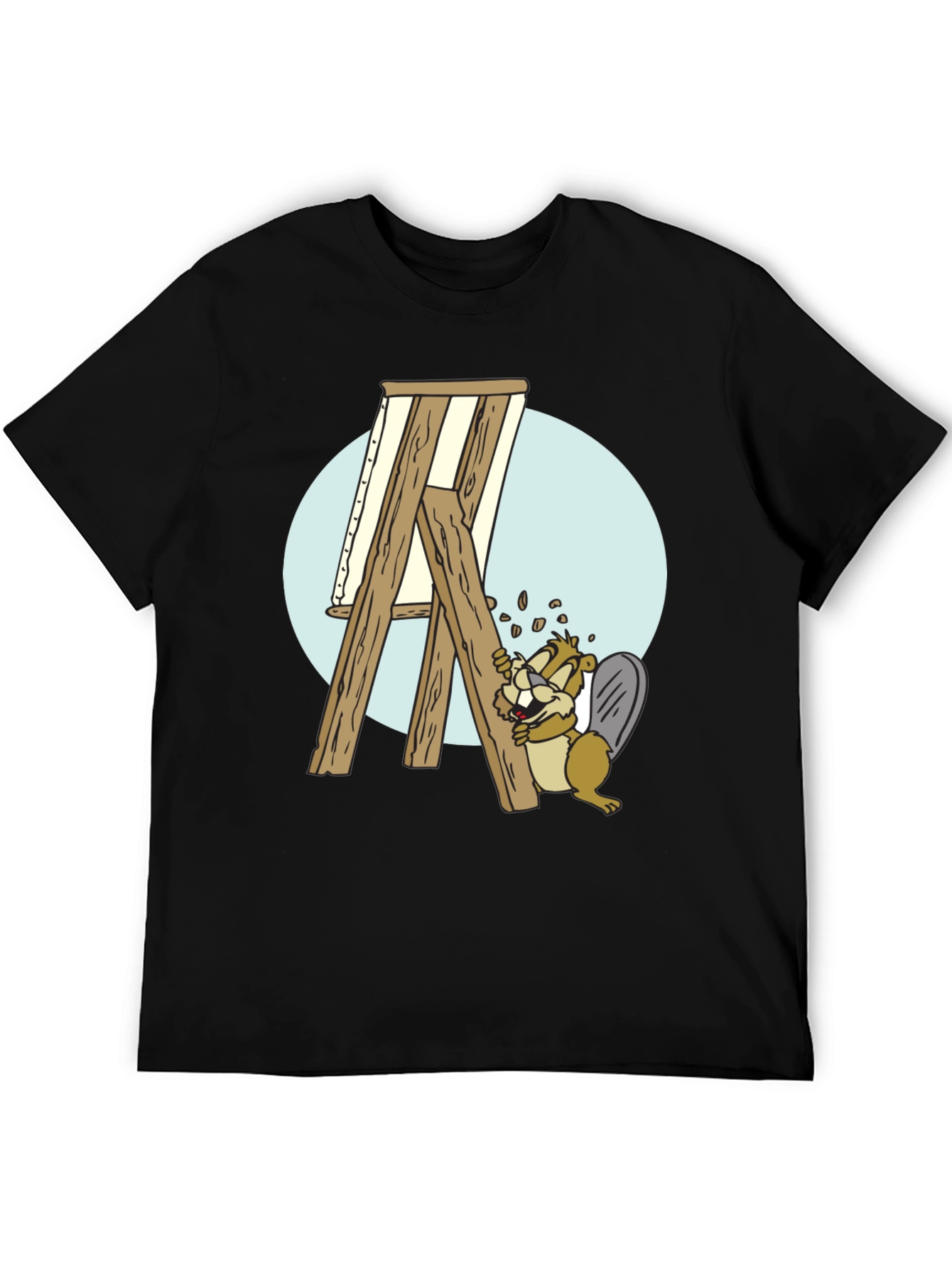 Cartoon Beaver Artist T-Shirt - Black
