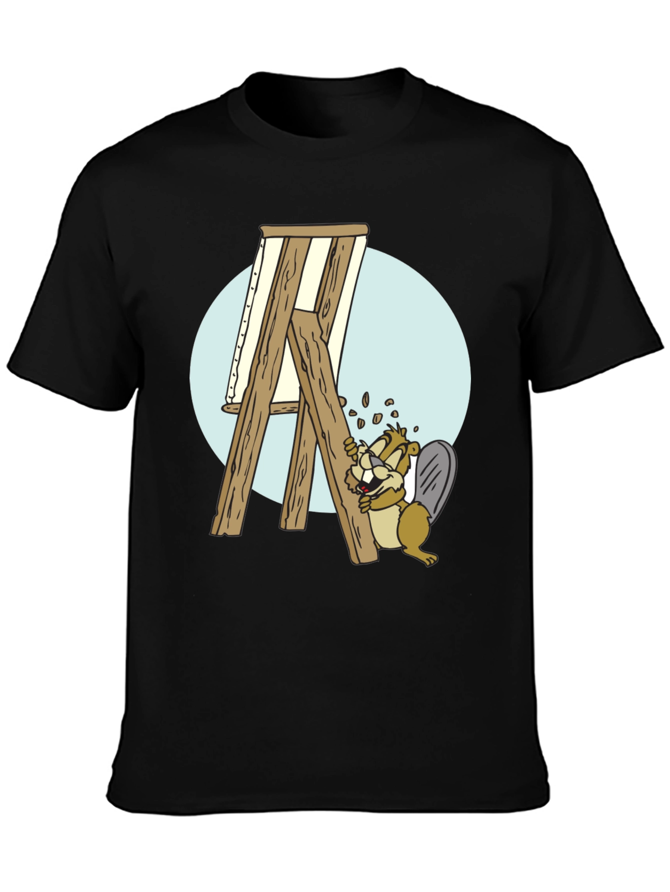 Cartoon Beaver Artist T-Shirt - Black