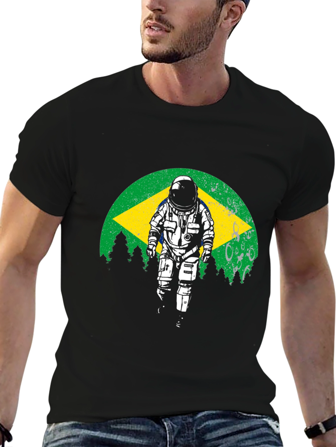 Astronaut Brazil Flag Graphic T-Shirt