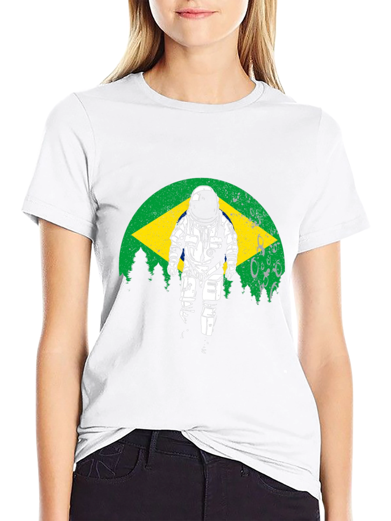 Astronaut Brazil Flag Graphic T-Shirt