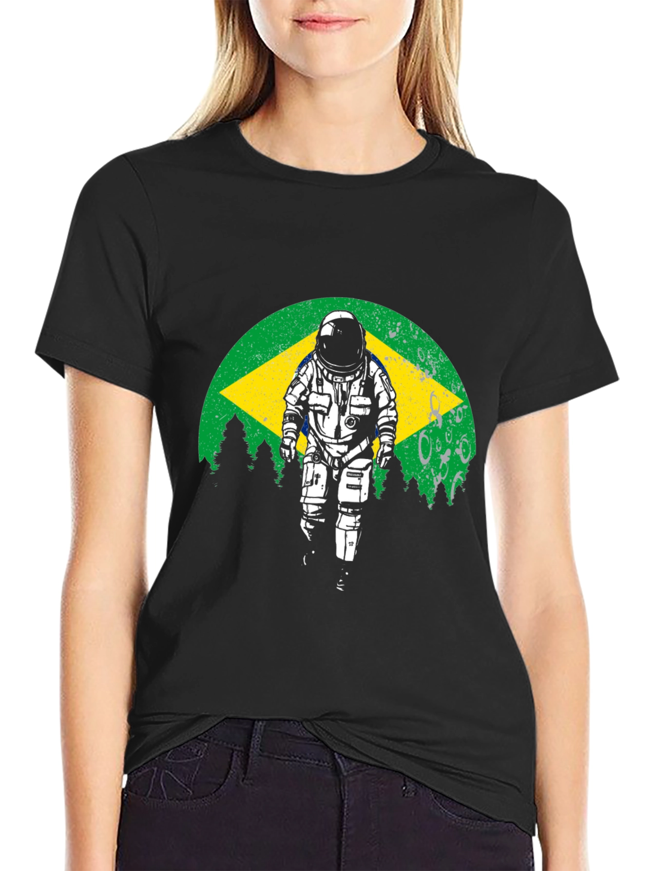 Astronaut Brazil Flag Graphic T-Shirt