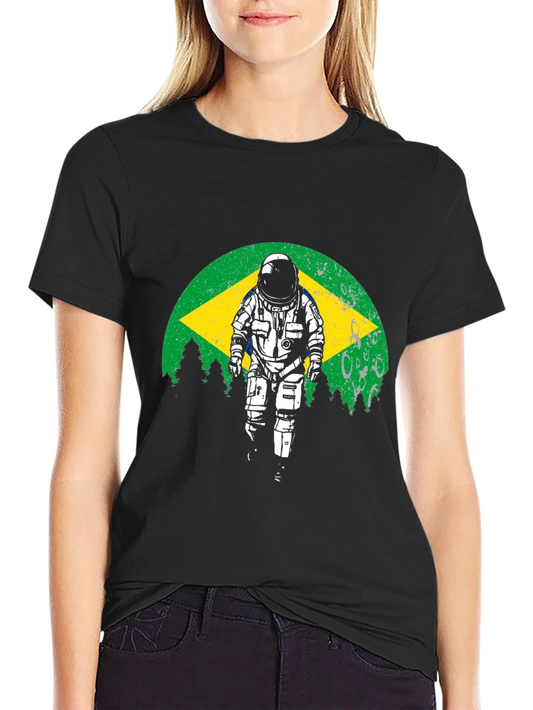 Astronaut Brazil Flag Graphic T-Shirt