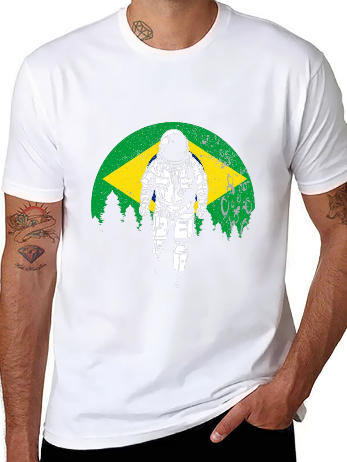 Astronaut Brazil Flag Graphic T-Shirt