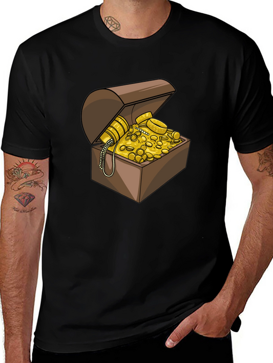 Treasure Chest Graphic Tee - Black Cotton Casual Shirt