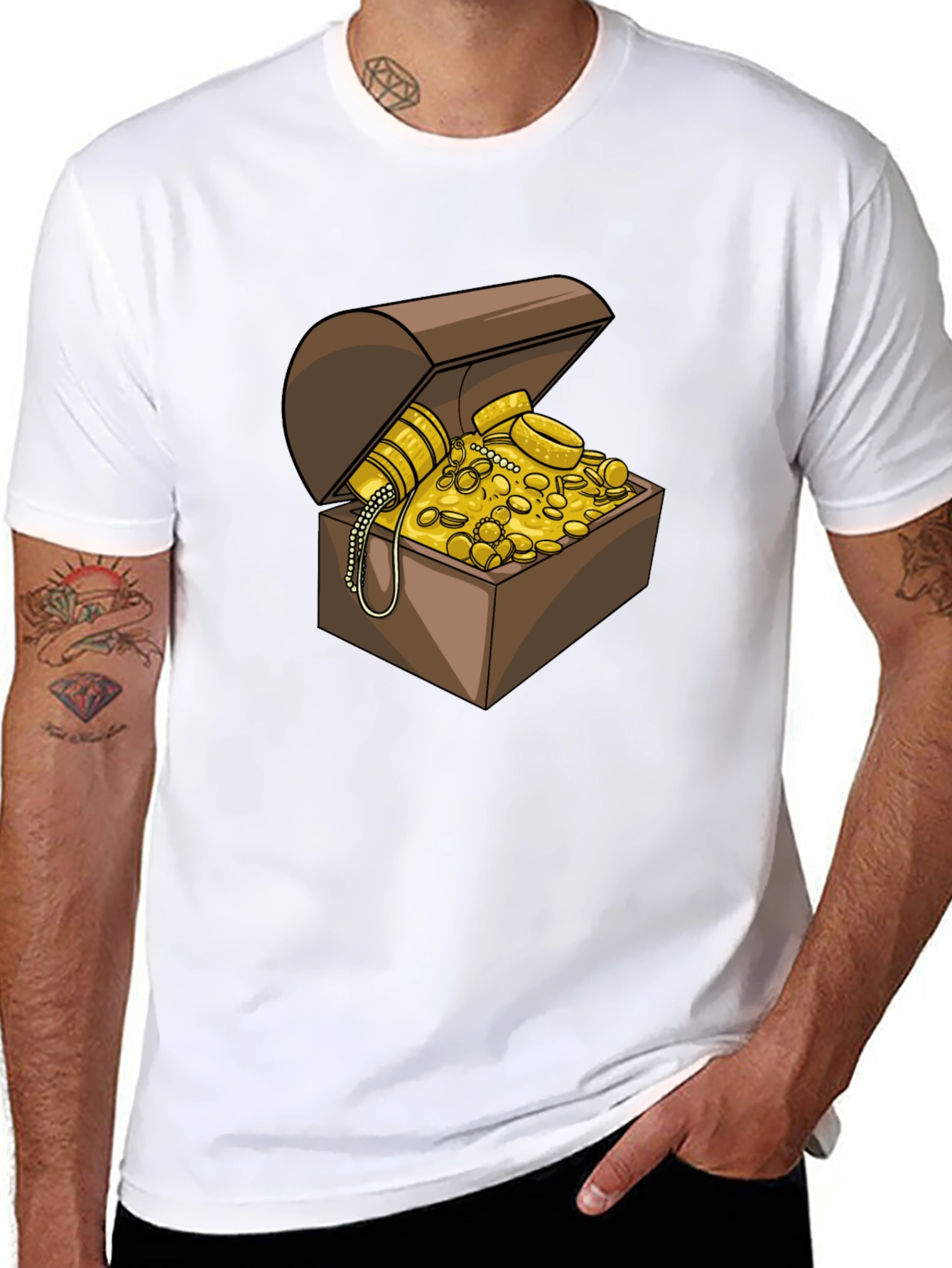 Treasure Chest Graphic Tee - Black Cotton Casual Shirt