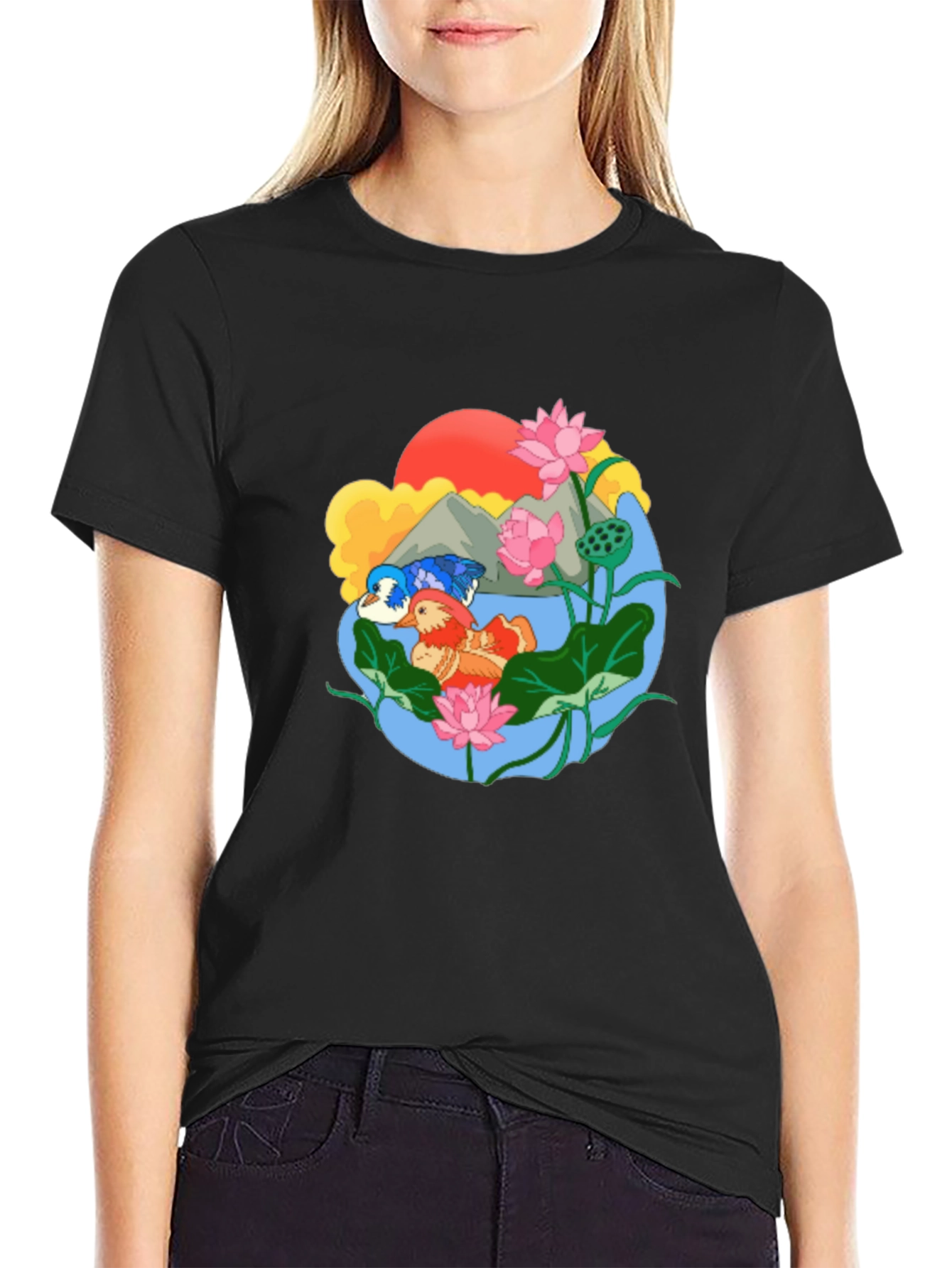 Mandarin Duck Lotus Pond Graphic Tee