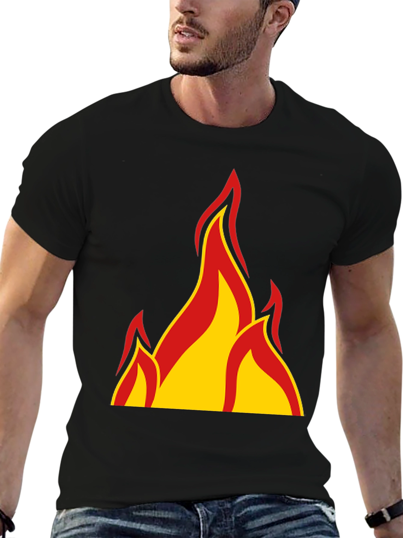 Fiery Flames Graphic T-Shirt - Bold Black Tee