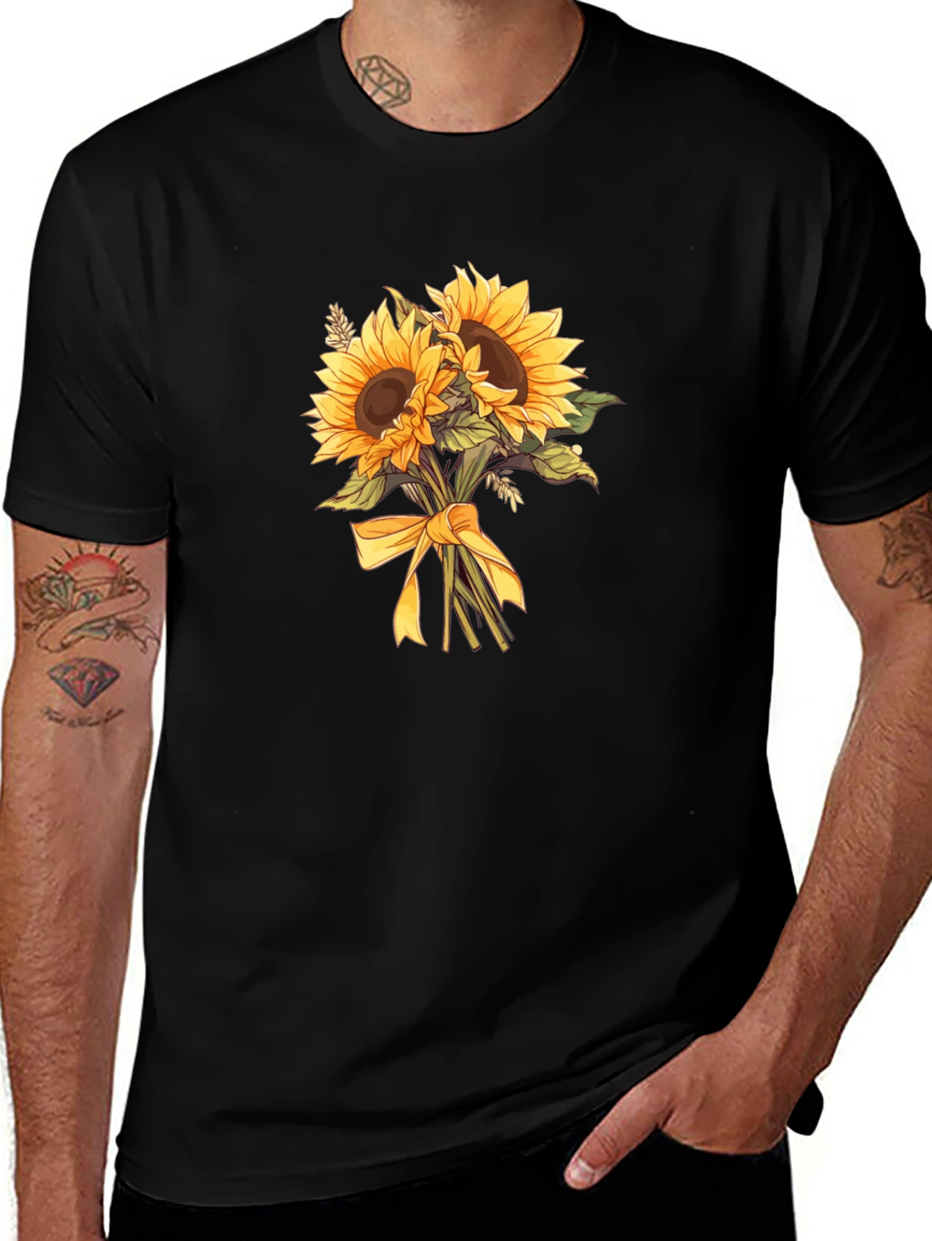 Sunflower Bouquet Graphic Tee - Black Cotton Blend