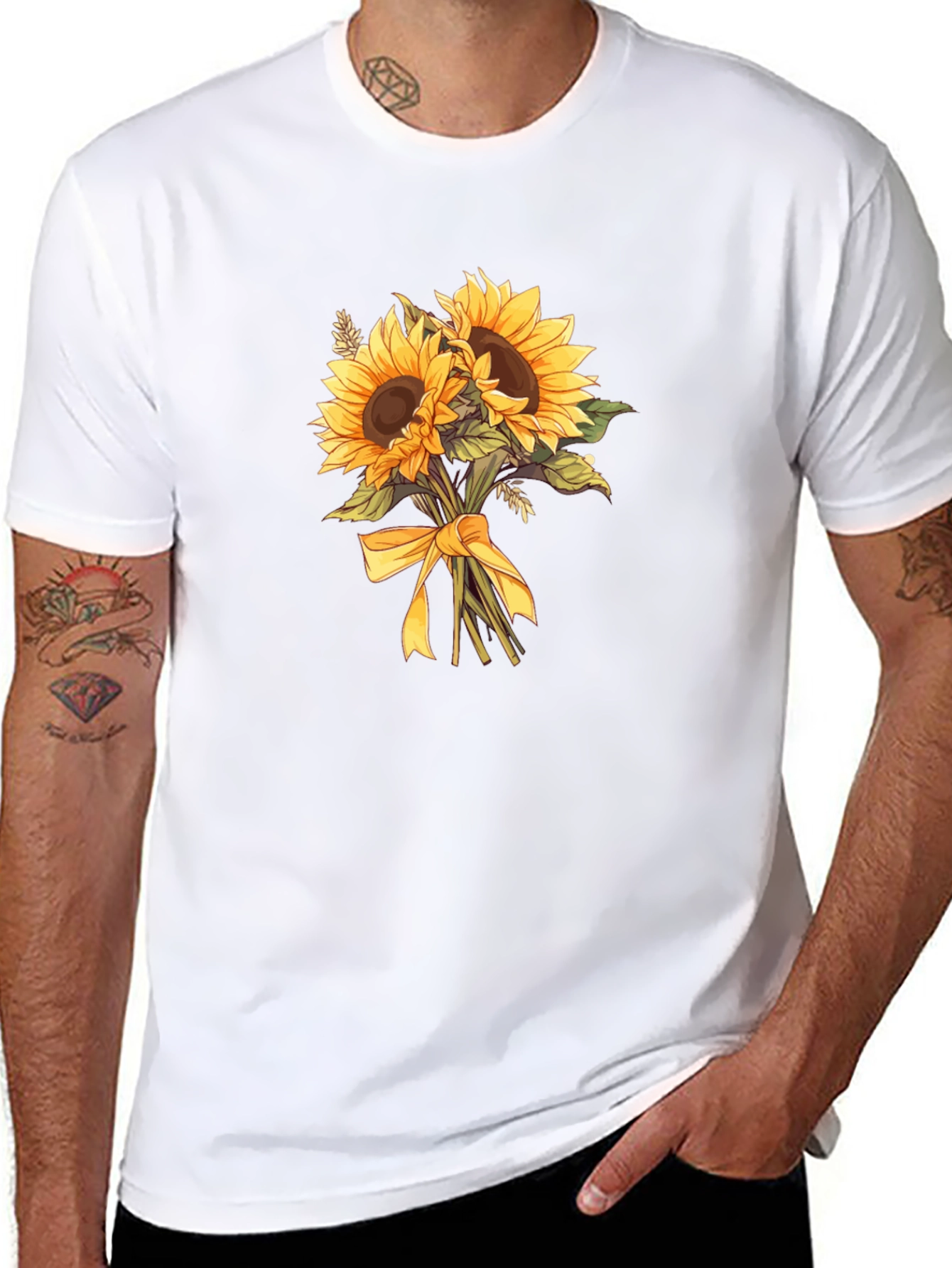Sunflower Bouquet Graphic Tee - Black Cotton Blend