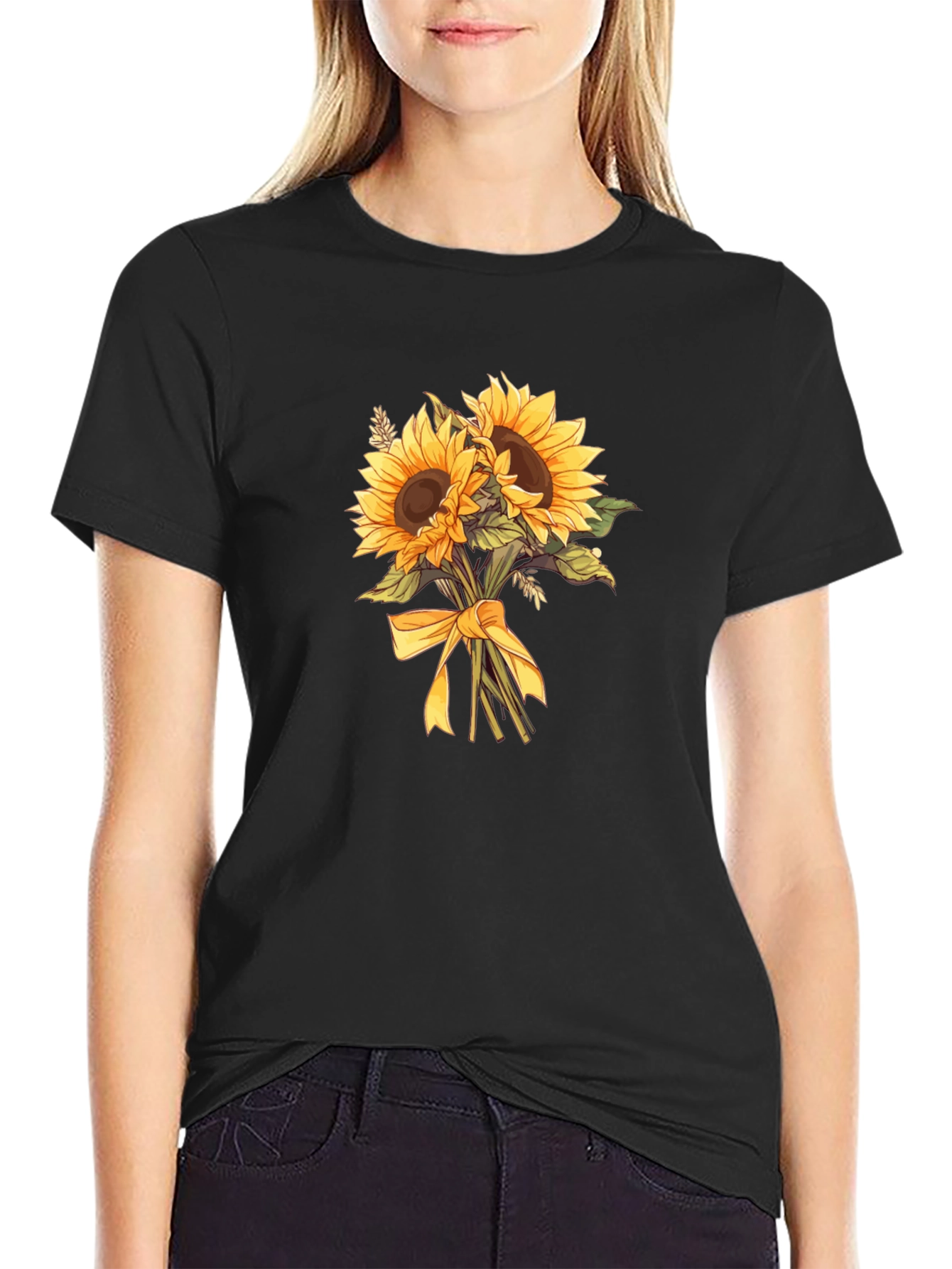 Sunflower Bouquet Graphic Tee - Black Cotton Blend
